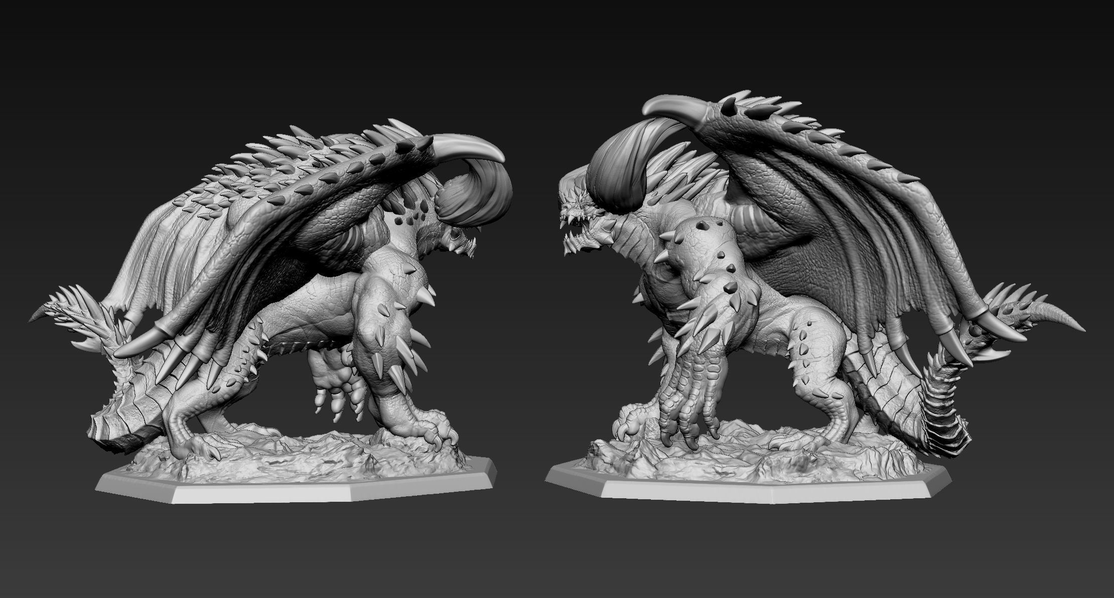 Nergigante demon statue with wings 3D print model_15