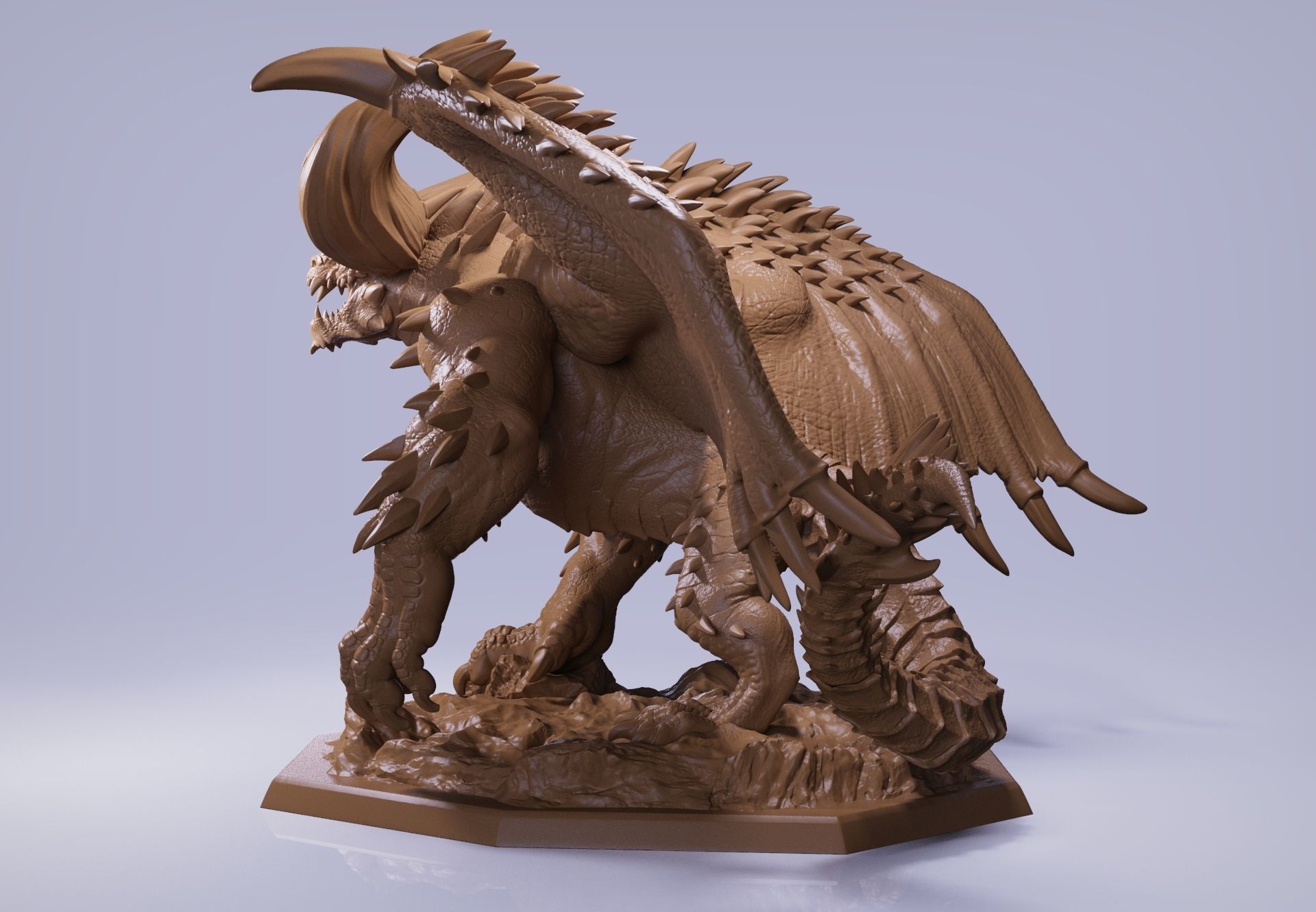 Nergigante demon statue with wings 3D print model_7