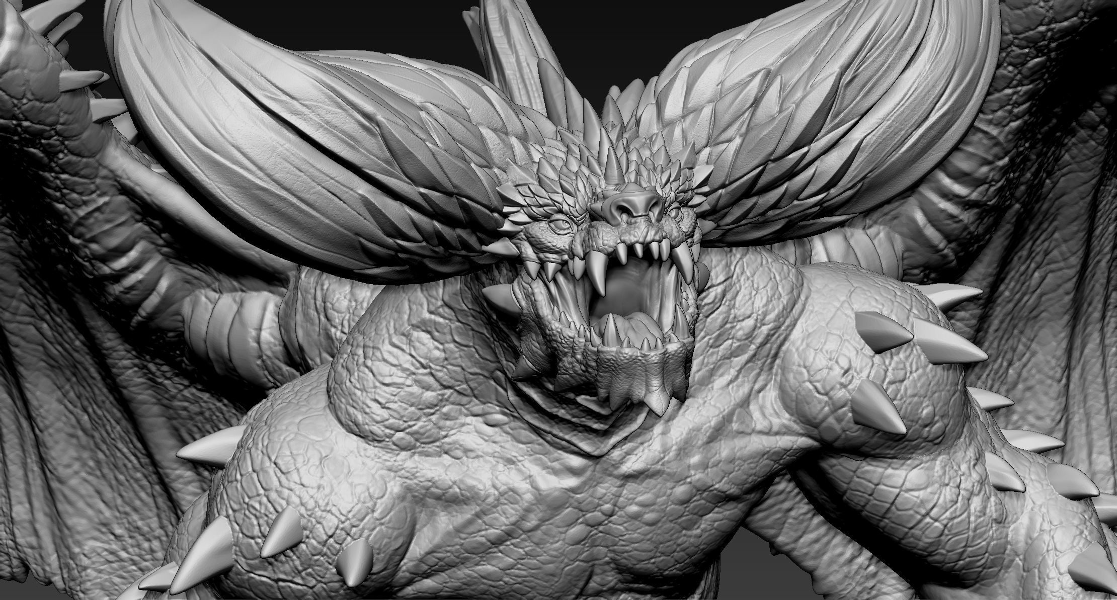 Nergigante demon statue with wings 3D print model_12