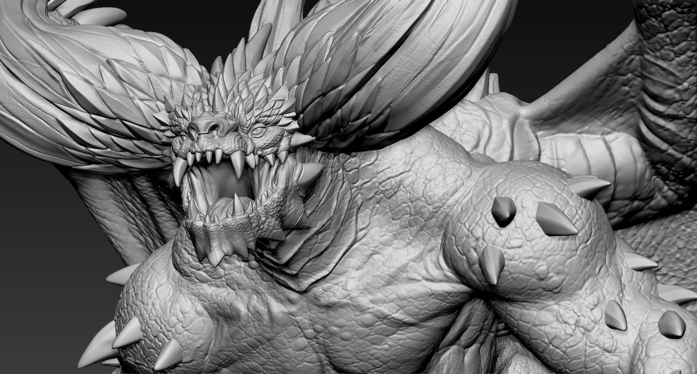 Nergigante demon statue with wings 3D print model_13