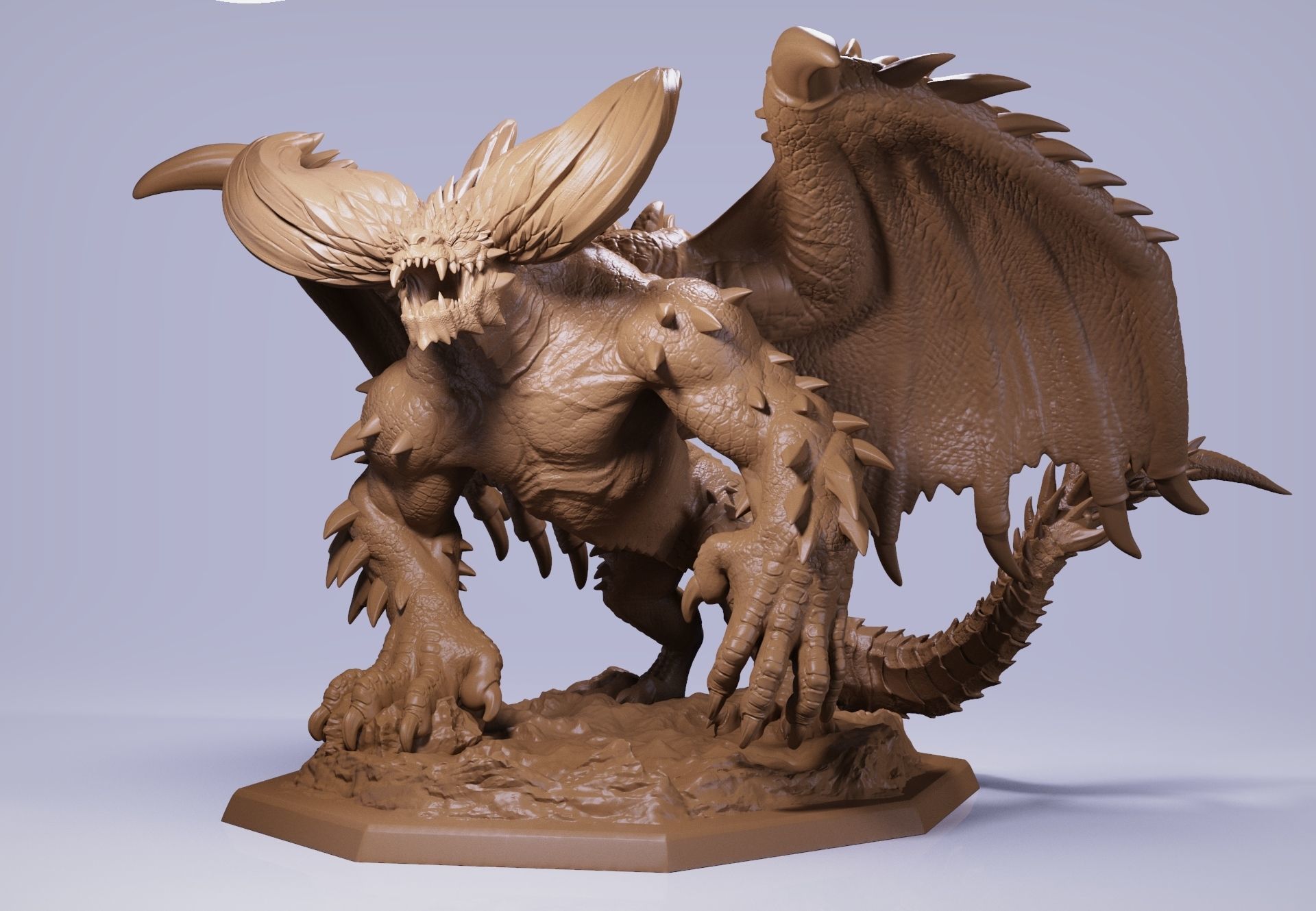 Nergigante demon statue with wings 3D print model_5
