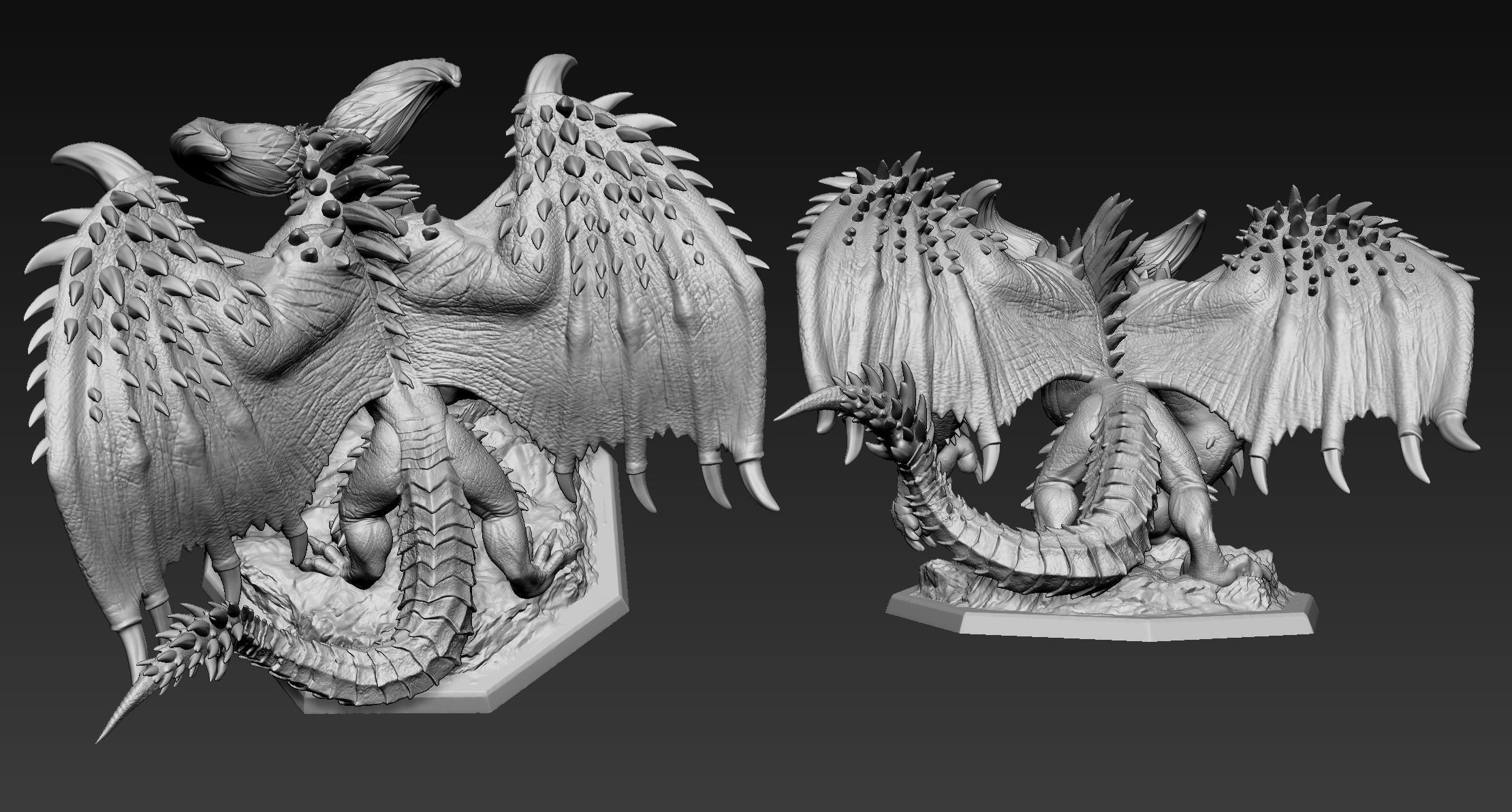 Nergigante demon statue with wings 3D print model_16