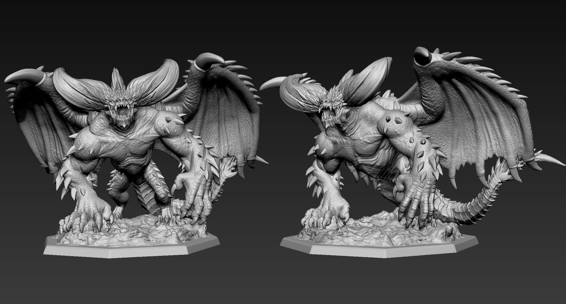 Nergigante demon statue with wings 3D print model_9