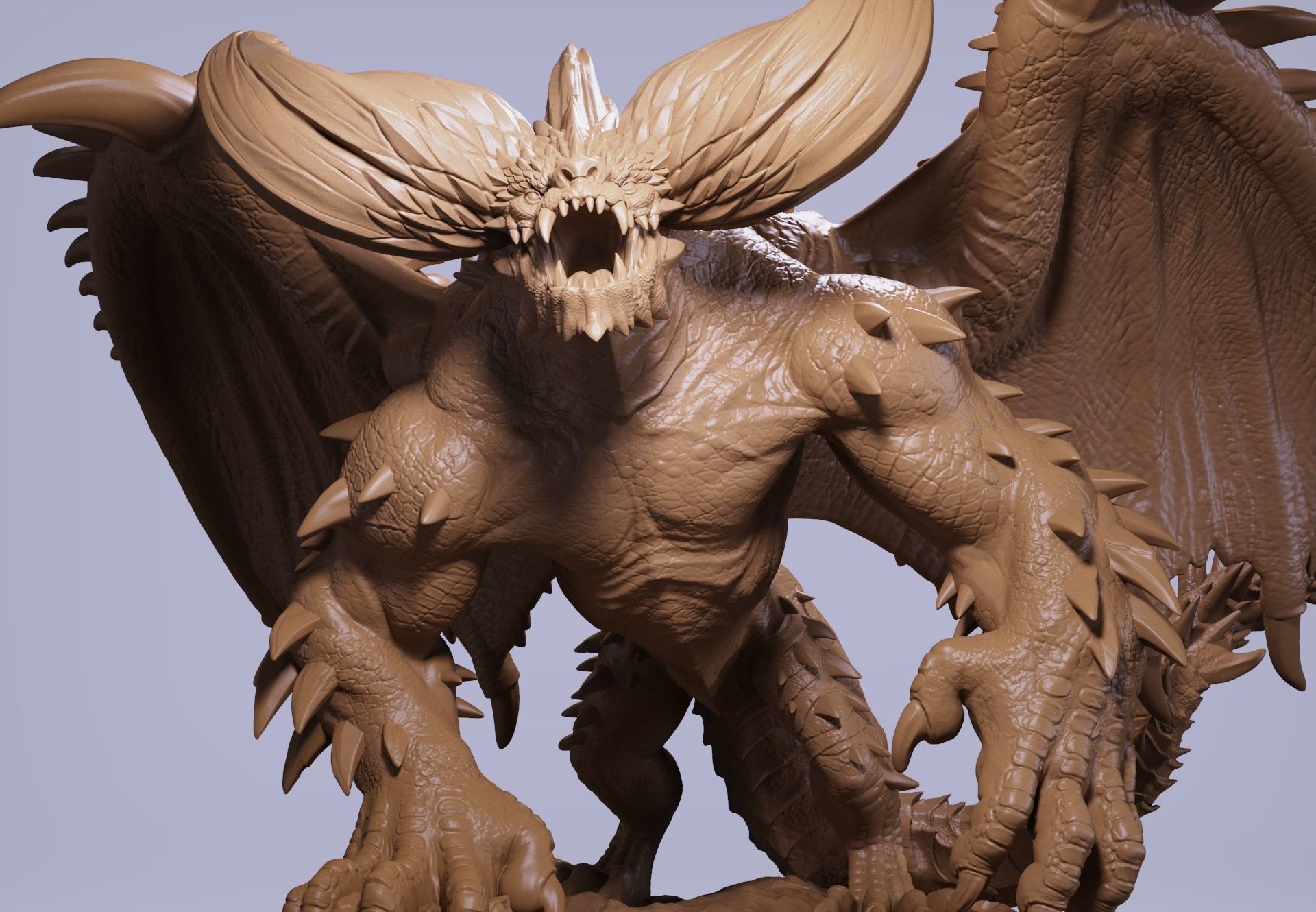 Nergigante demon statue with wings 3D print model_2
