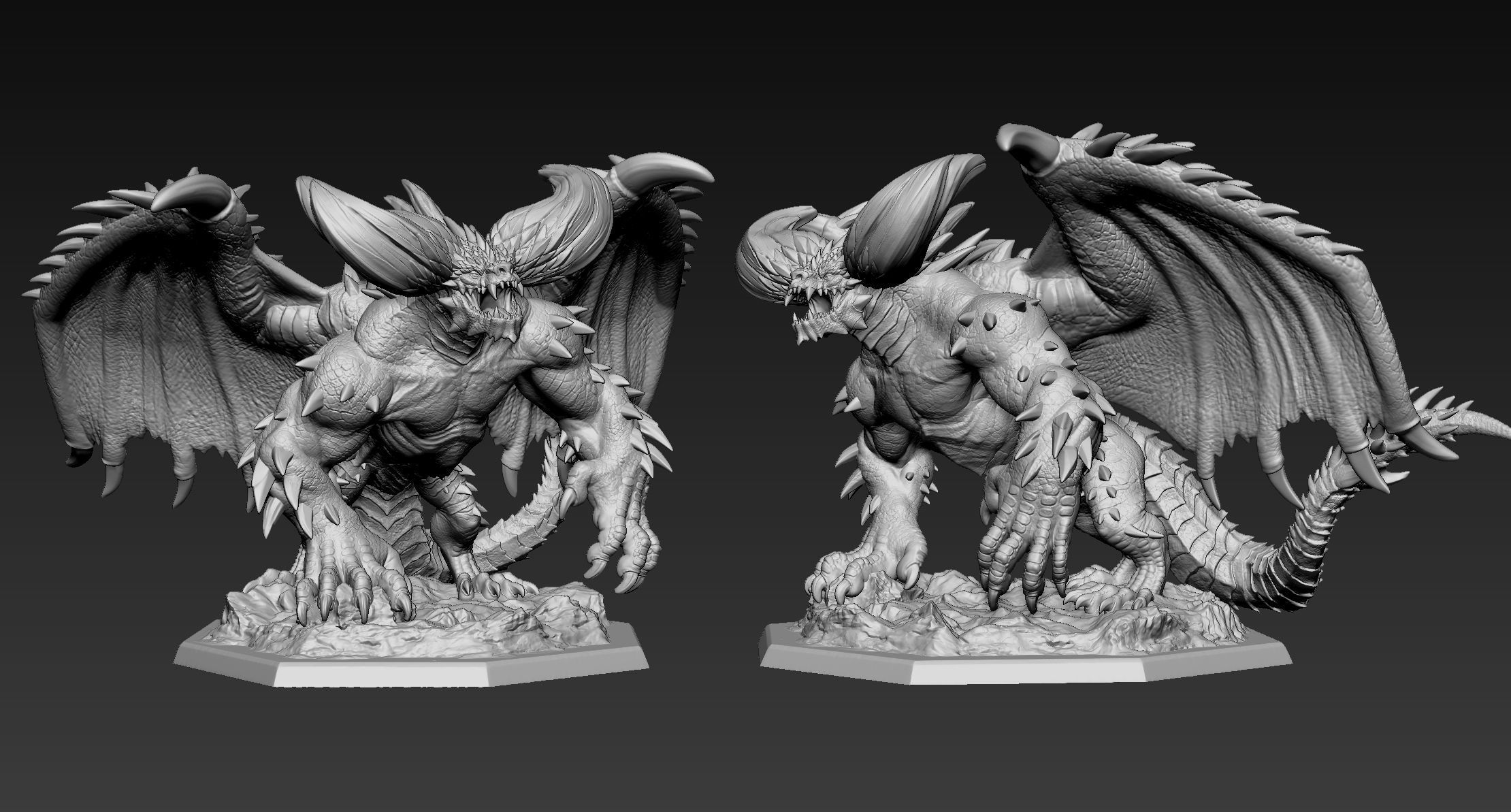 Nergigante demon statue with wings 3D print model_10