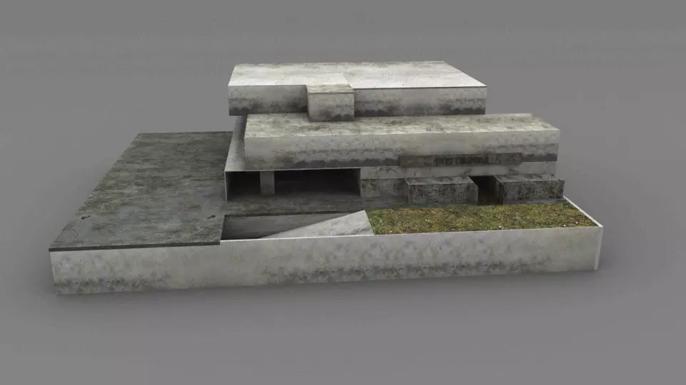 Hospital concrete house Low-poly 3D model_0