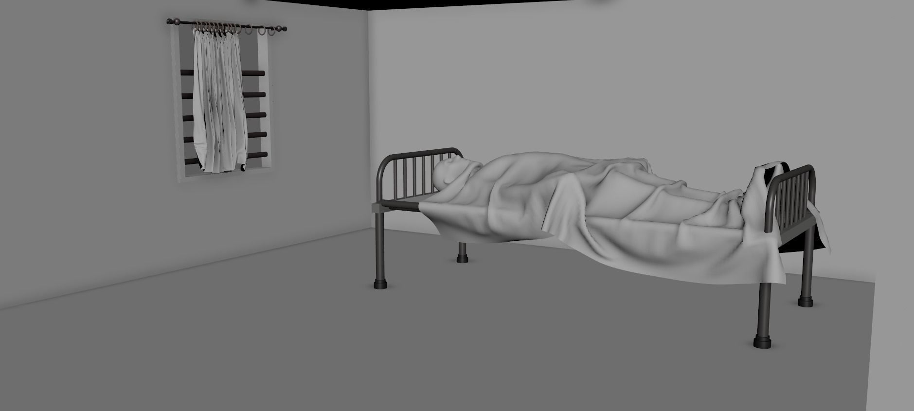 Hospital concrete house Low-poly 3D model_3