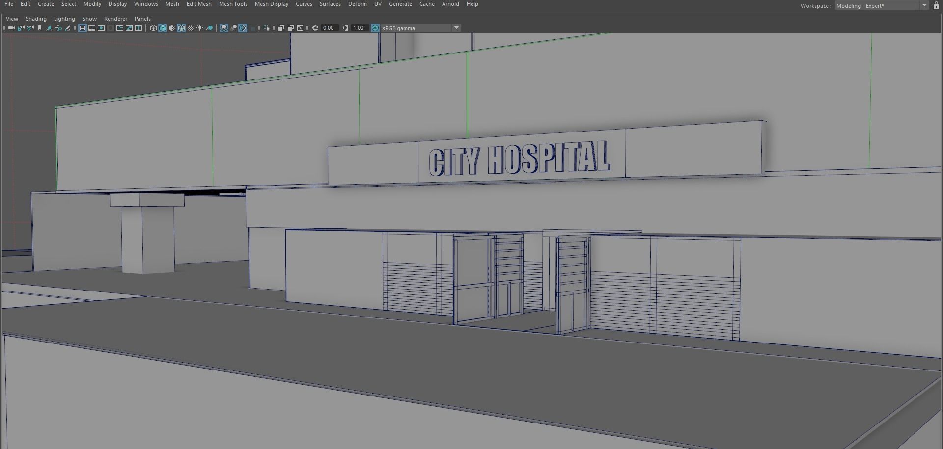Hospital concrete house Low-poly 3D model_7