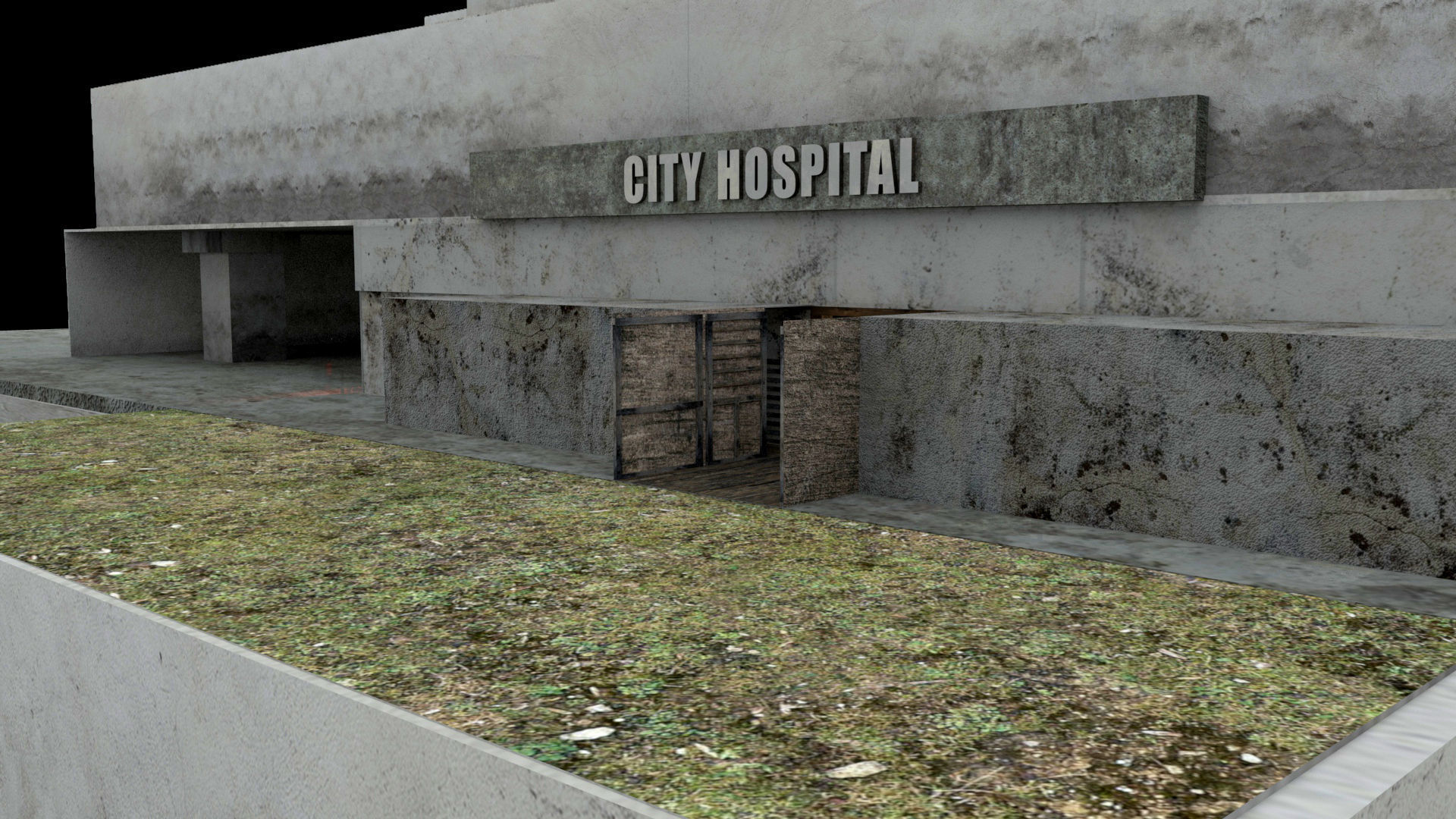 Hospital concrete house Low-poly 3D model_1