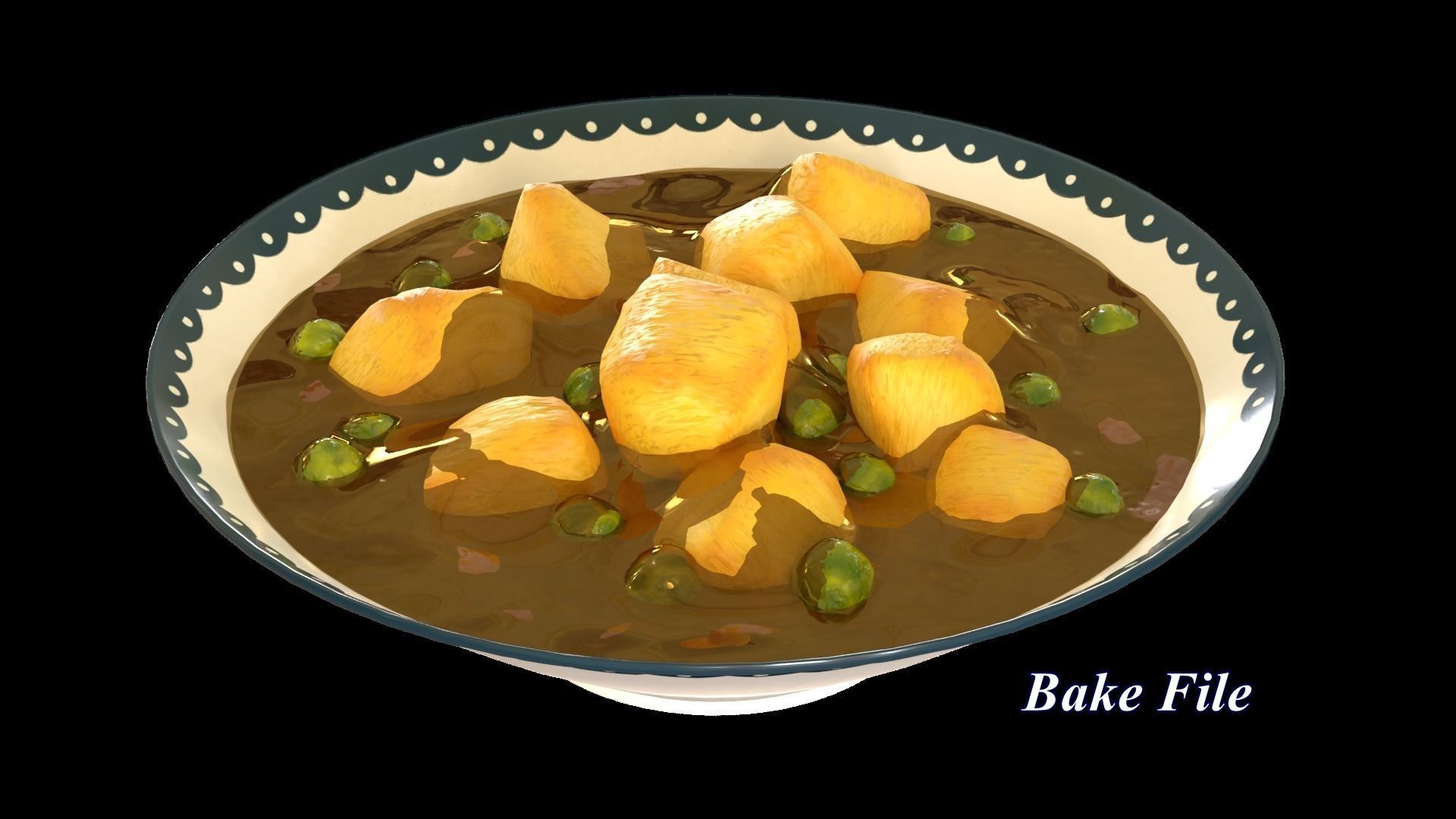 Paneer masala cartoon style 3D model_7