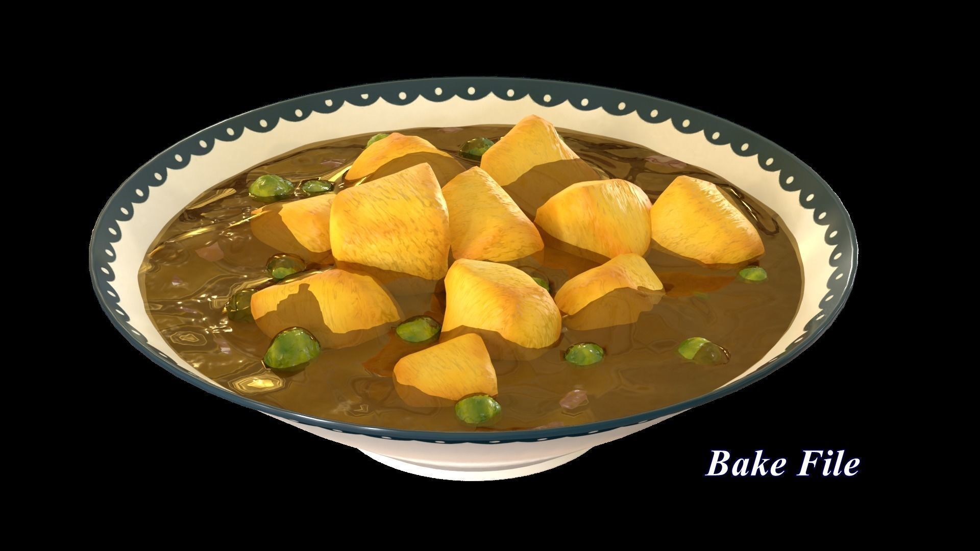 Paneer masala cartoon style 3D model_8