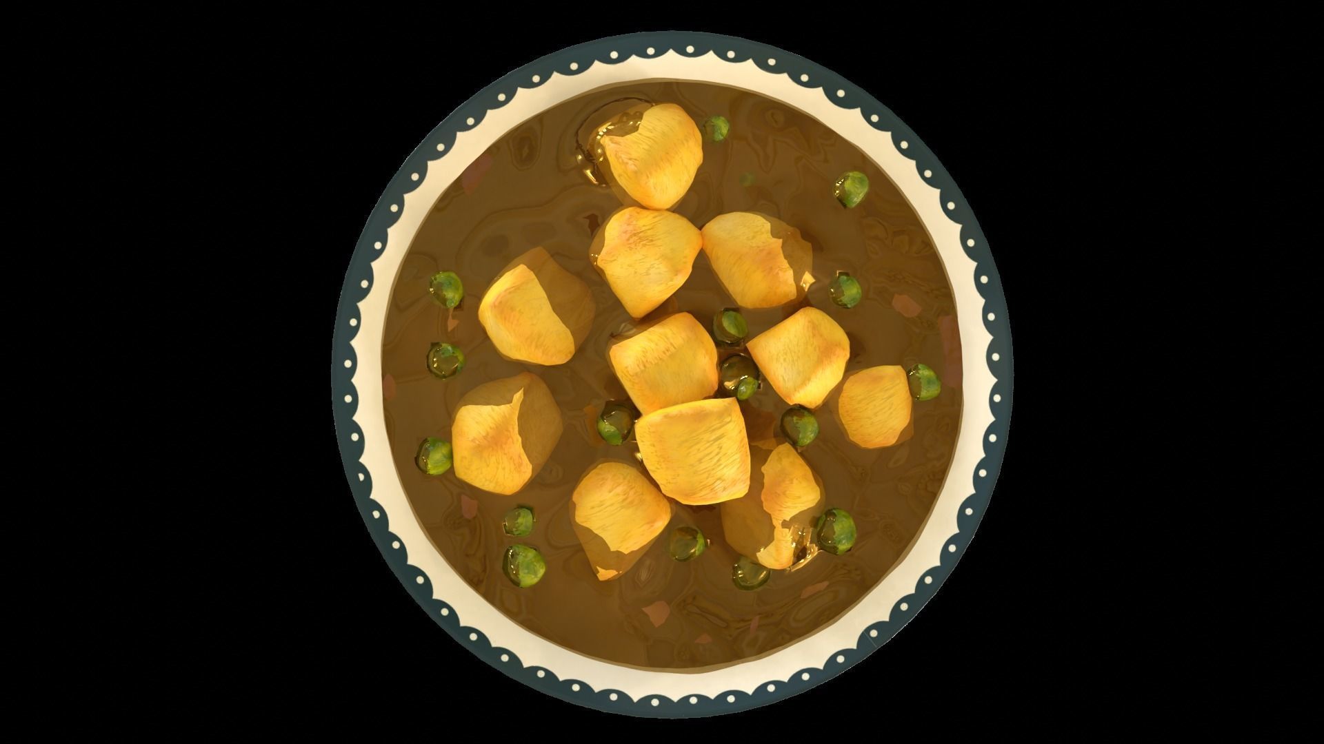 Paneer masala cartoon style 3D model_9