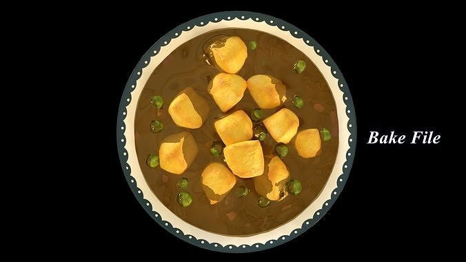 Paneer masala cartoon style 3D model 7
