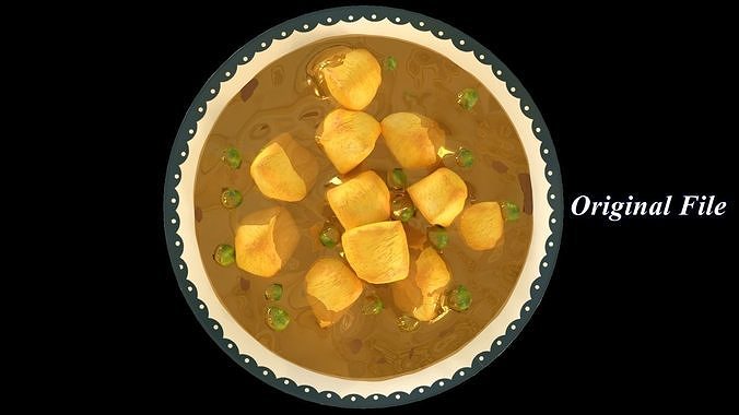 Paneer masala cartoon style 3D model 2