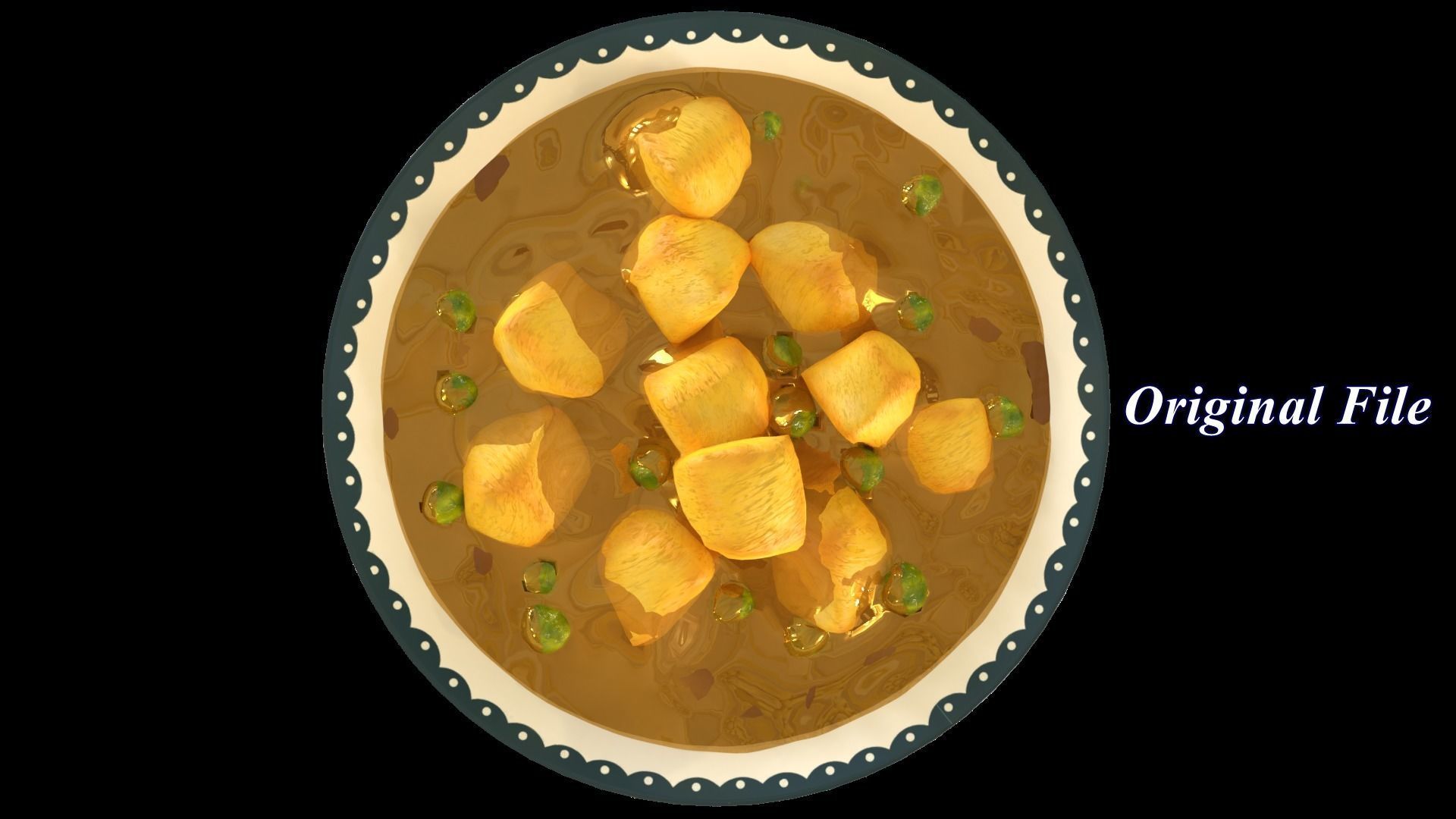Paneer masala cartoon style 3D model_1