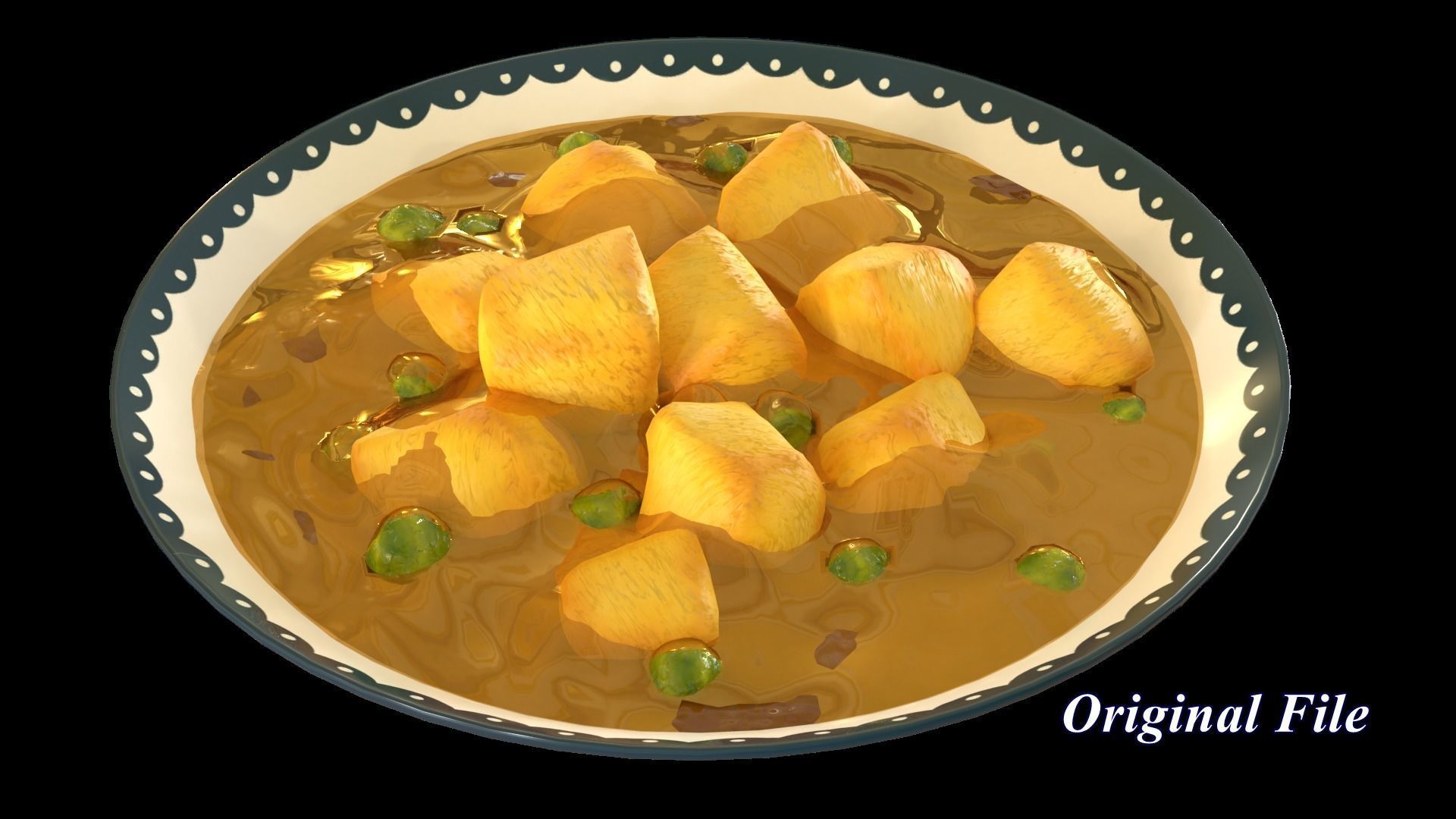 Paneer masala cartoon style 3D model_2