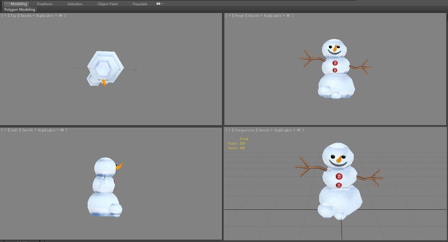 Cartoon snowman Low-poly 3D model_3