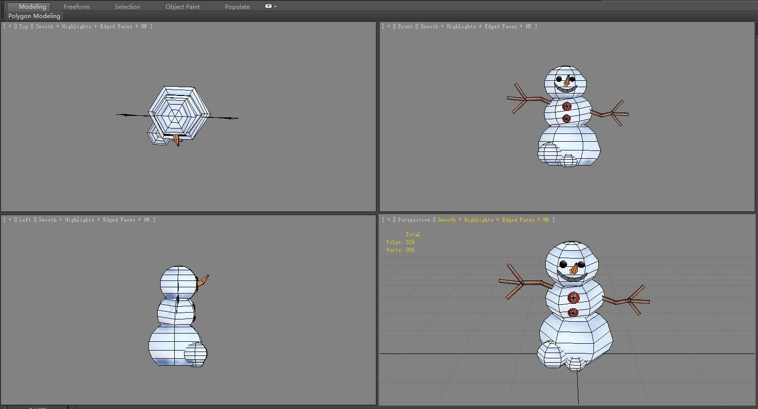 Cartoon snowman Low-poly 3D model_4