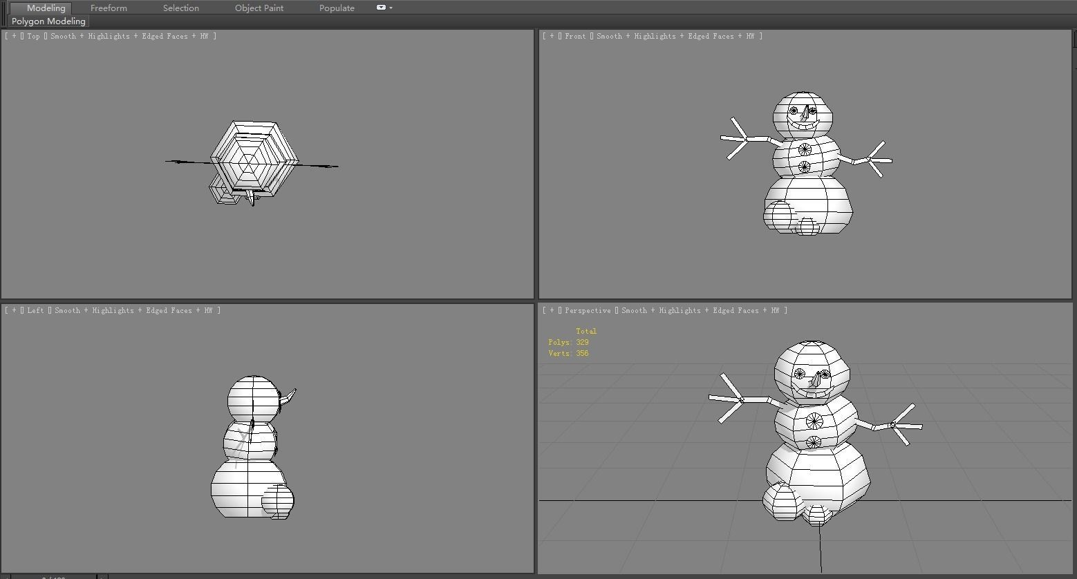 Cartoon snowman Low-poly 3D model_5