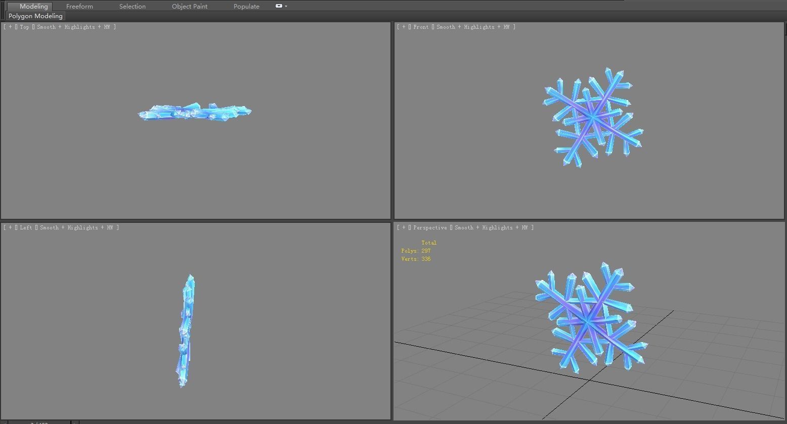 Cartoon snowflake Low-poly 3D model_3