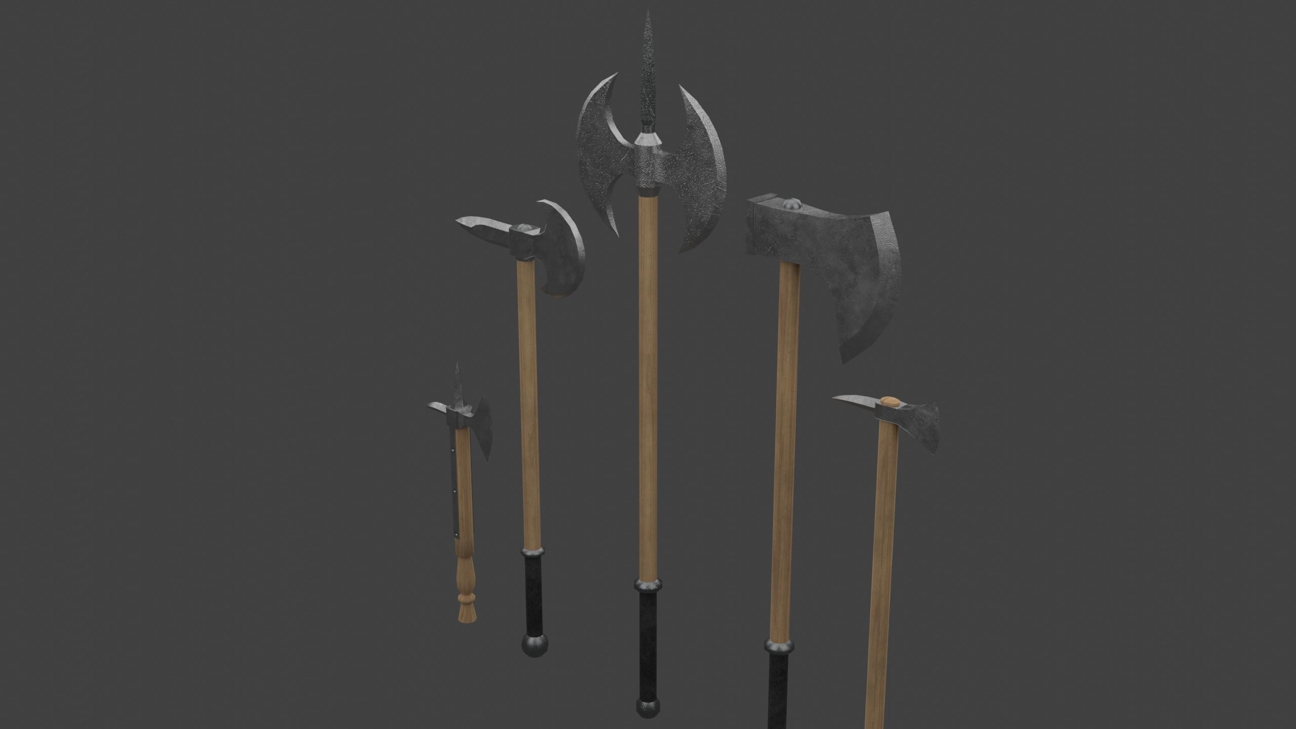 Set of Five Battle Axes Low-poly 3D model_3