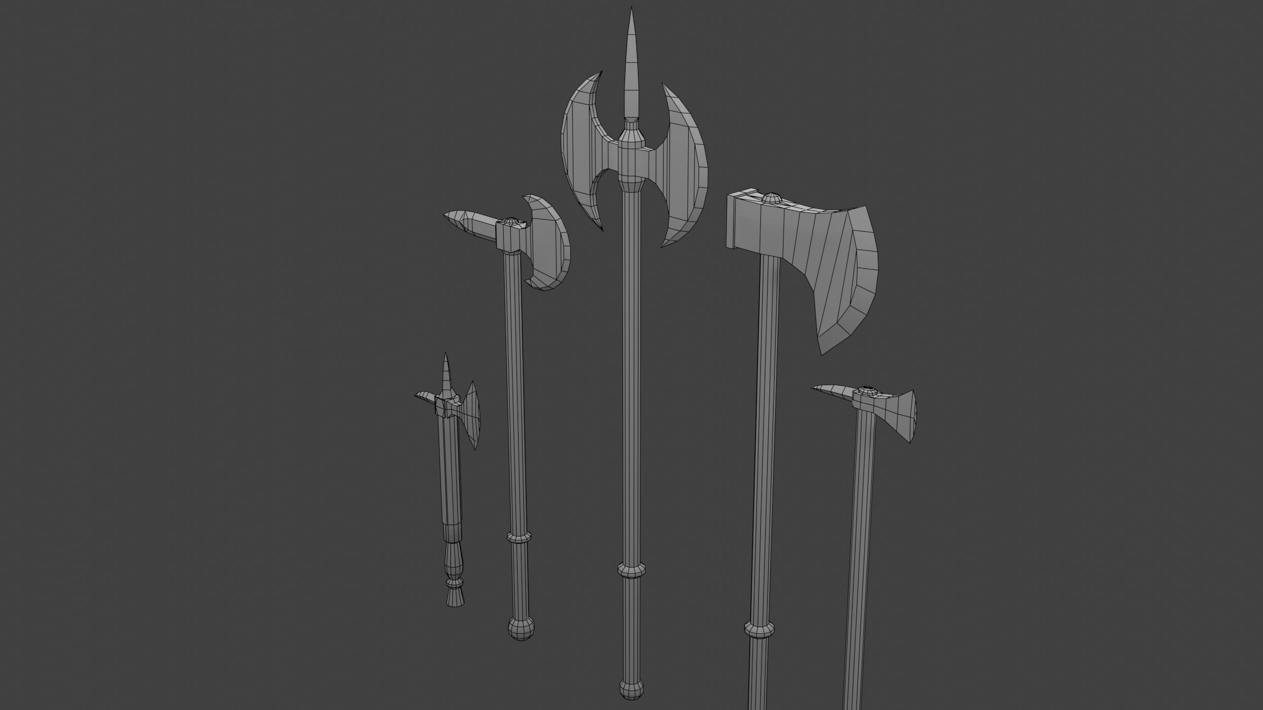 Set of Five Battle Axes Low-poly 3D model_8