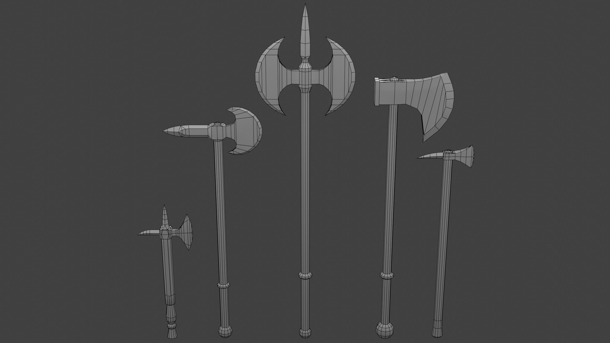Set of Five Battle Axes Low-poly 3D model_6