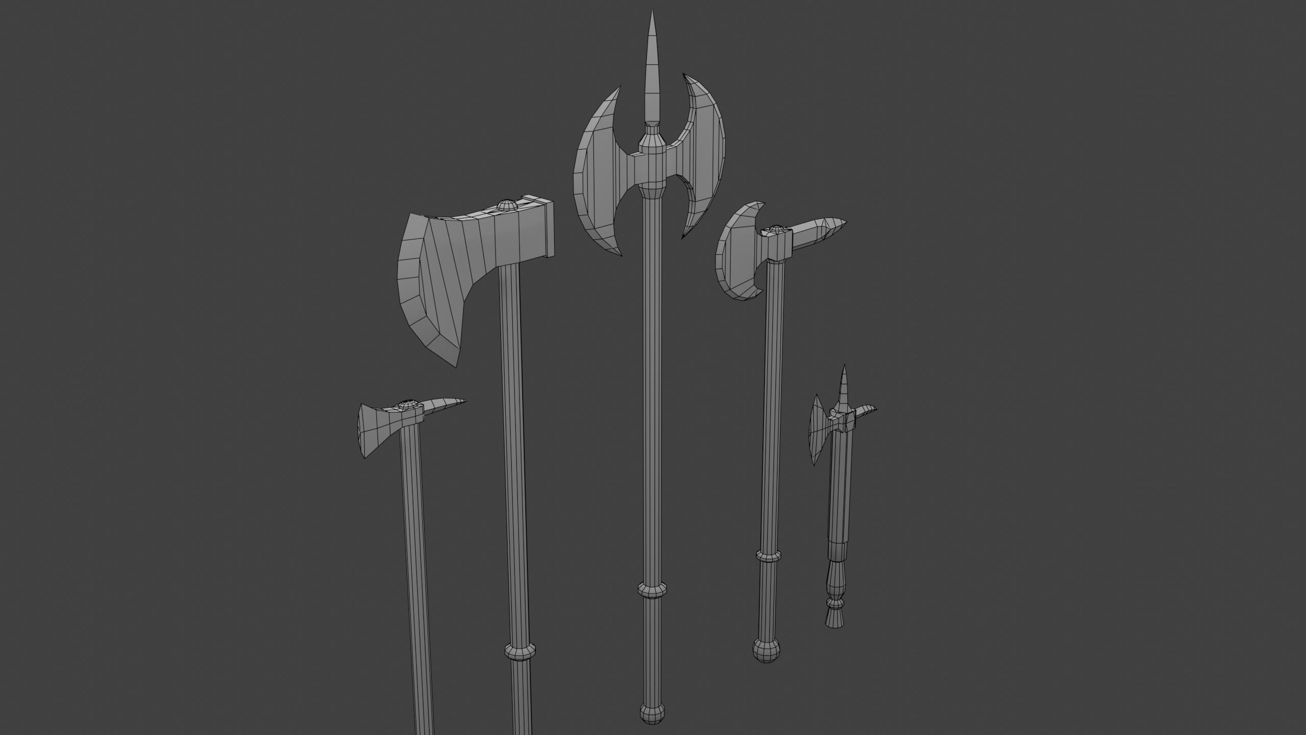 Set of Five Battle Axes Low-poly 3D model_9