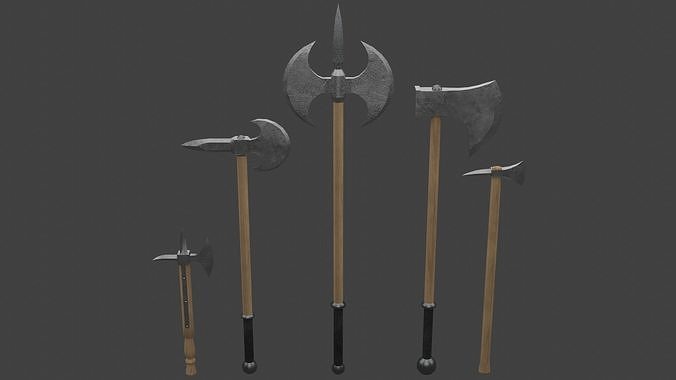 Set of Five Battle Axes Low-poly 3D model