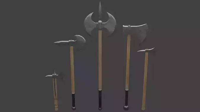 Set of Five Battle Axes Low-poly 3D model Set of Five Battle Axes Low-poly 3D model