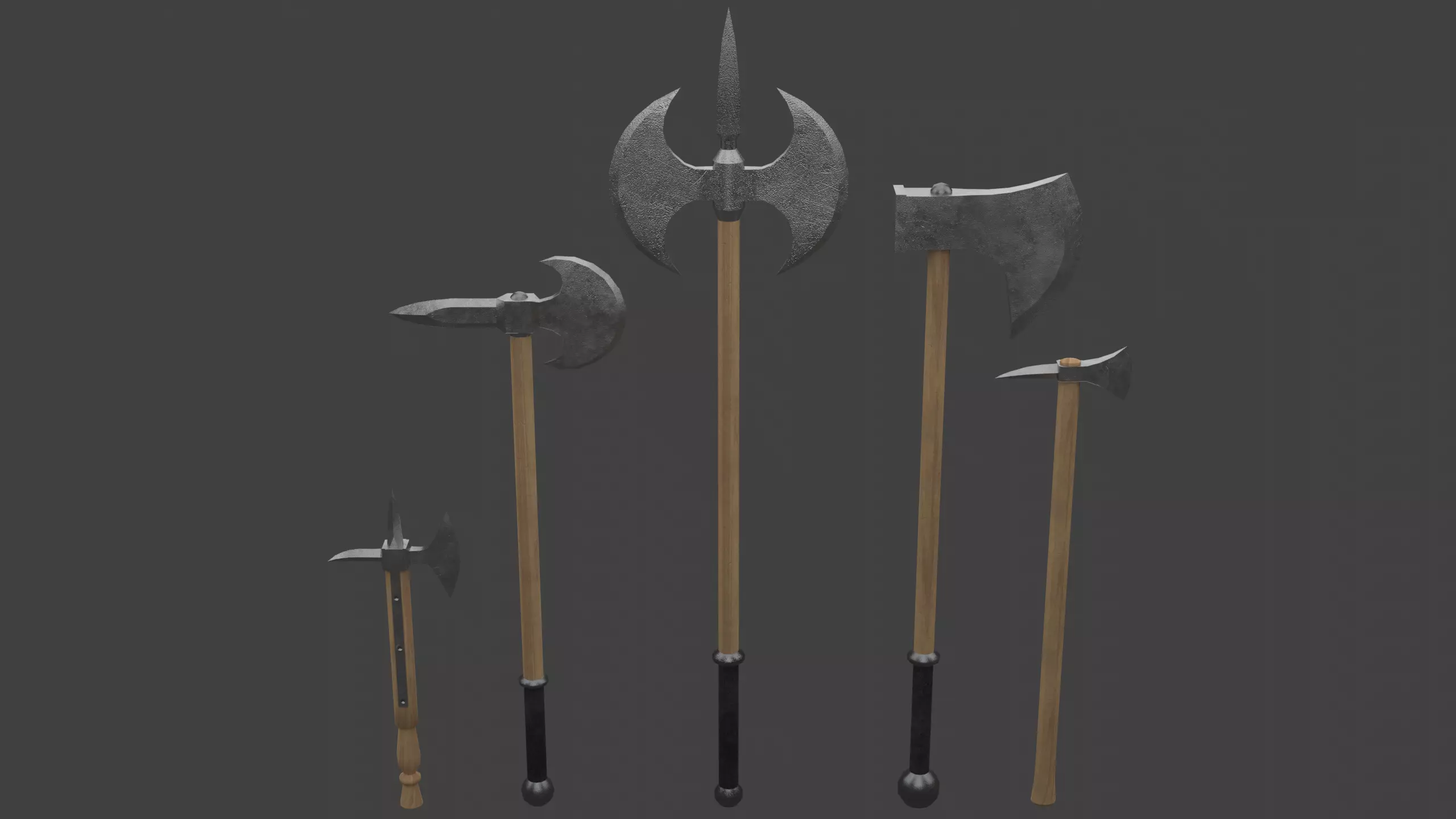 Set of Five Battle Axes Low-poly 3D model_0