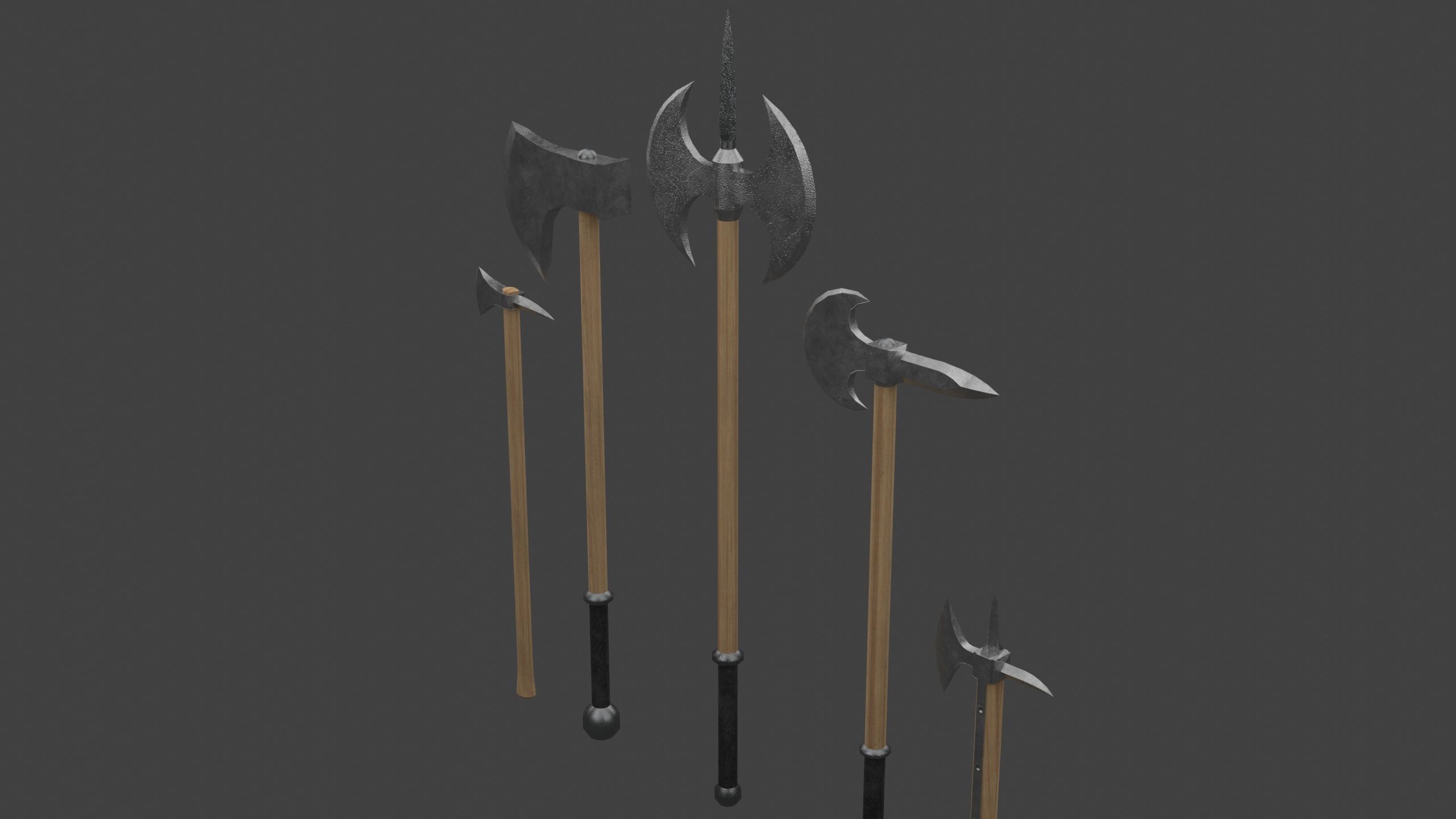 Set of Five Battle Axes Low-poly 3D model_2
