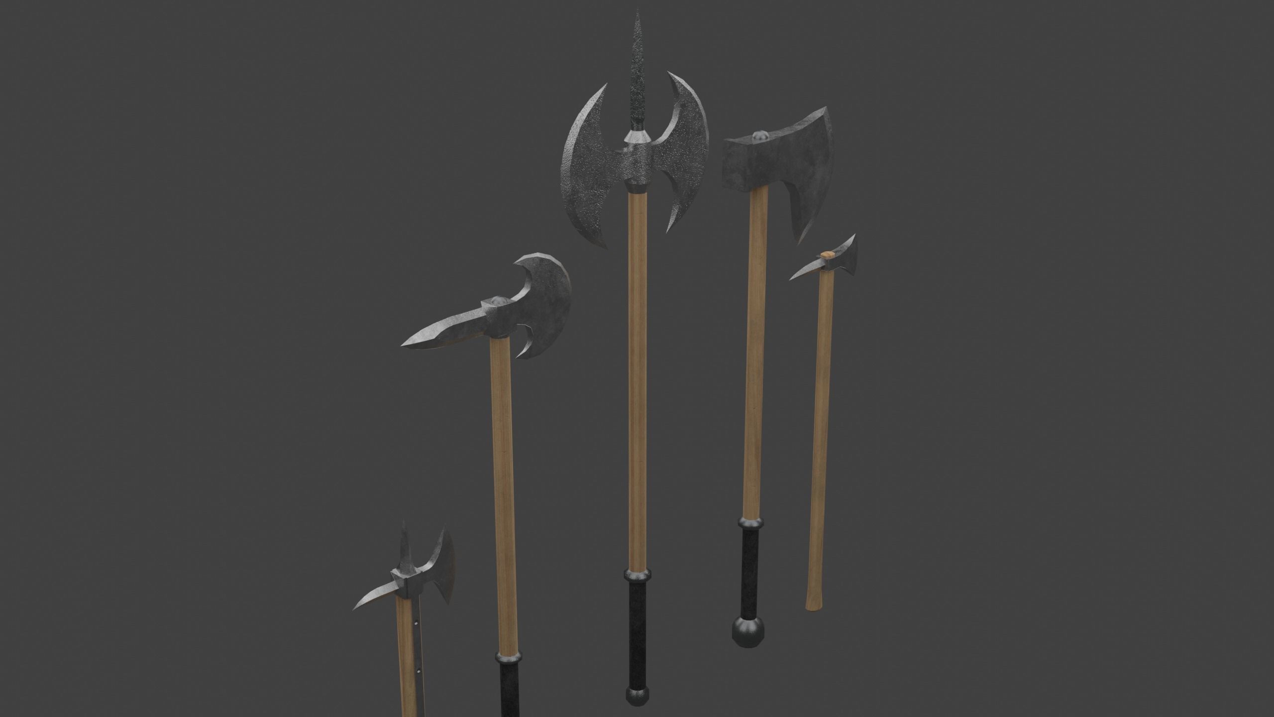 Set of Five Battle Axes Low-poly 3D model_5