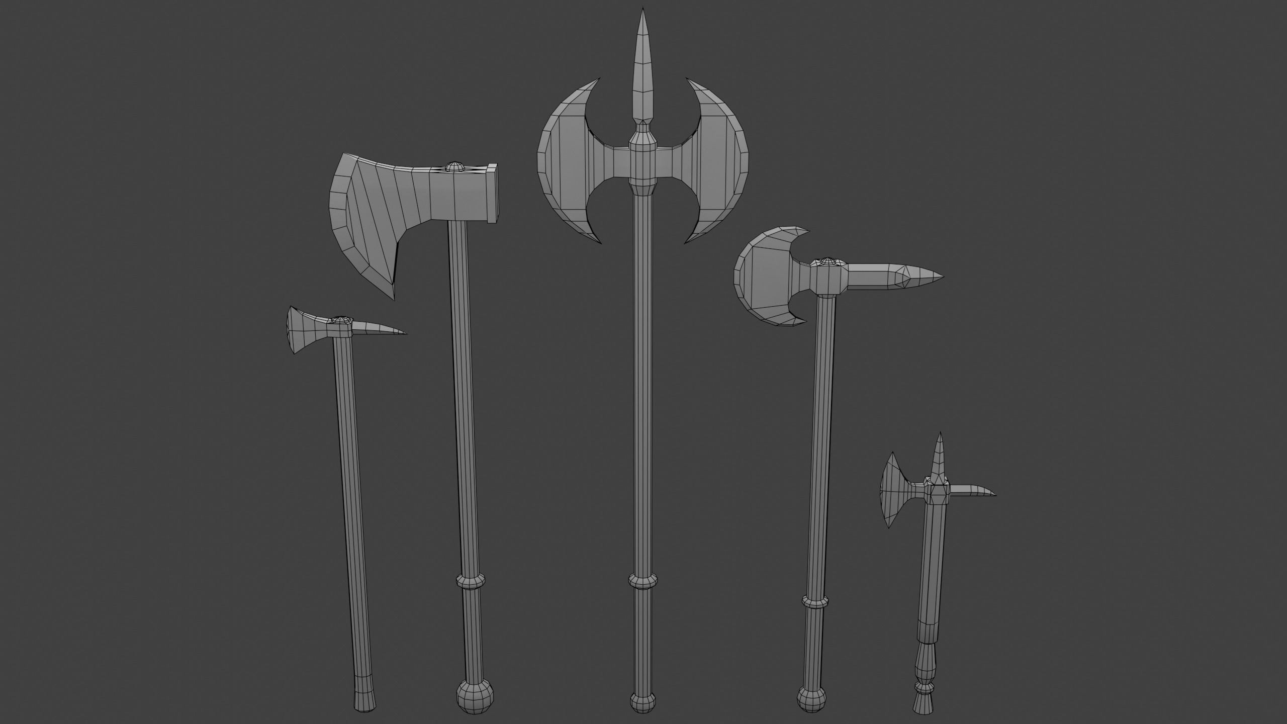 Set of Five Battle Axes Low-poly 3D model_7