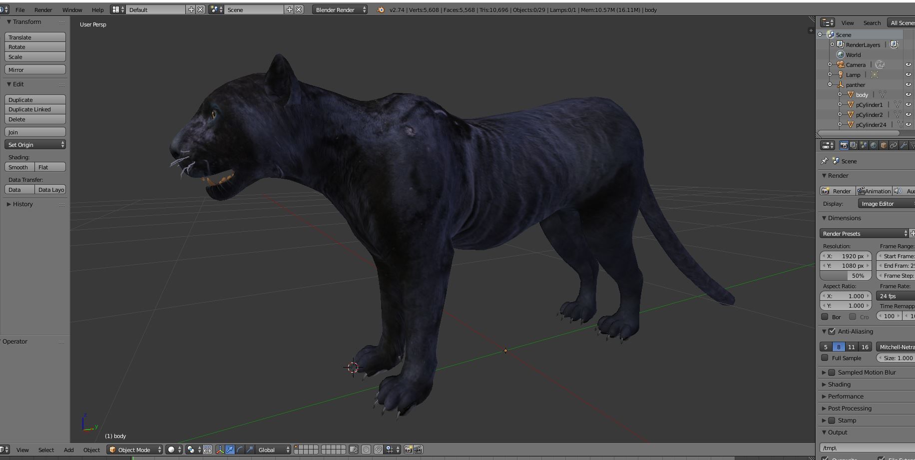 Realistic Fur Panther 02 3D Model NO RIG Low-poly 3D model_9