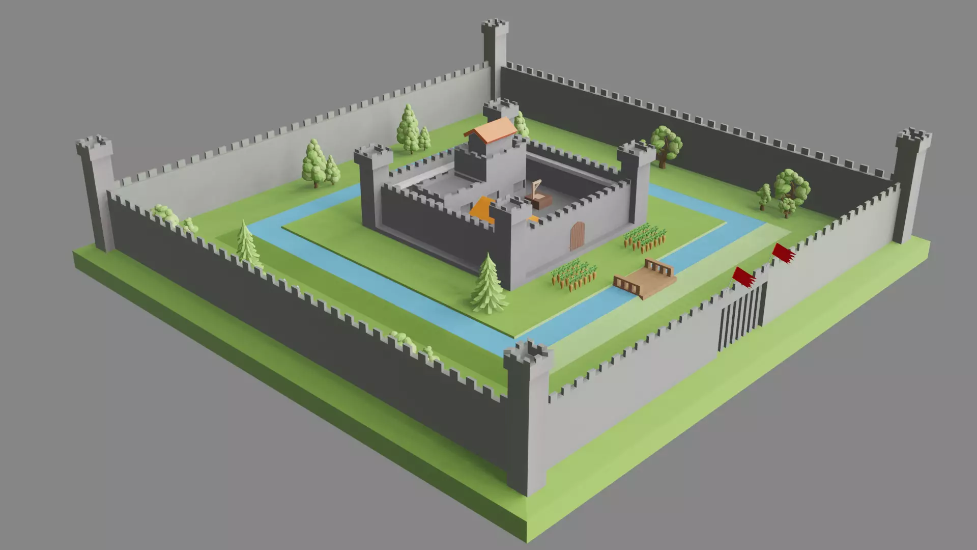 Low Poly Medieval Castle  Low-poly 3D model_0
