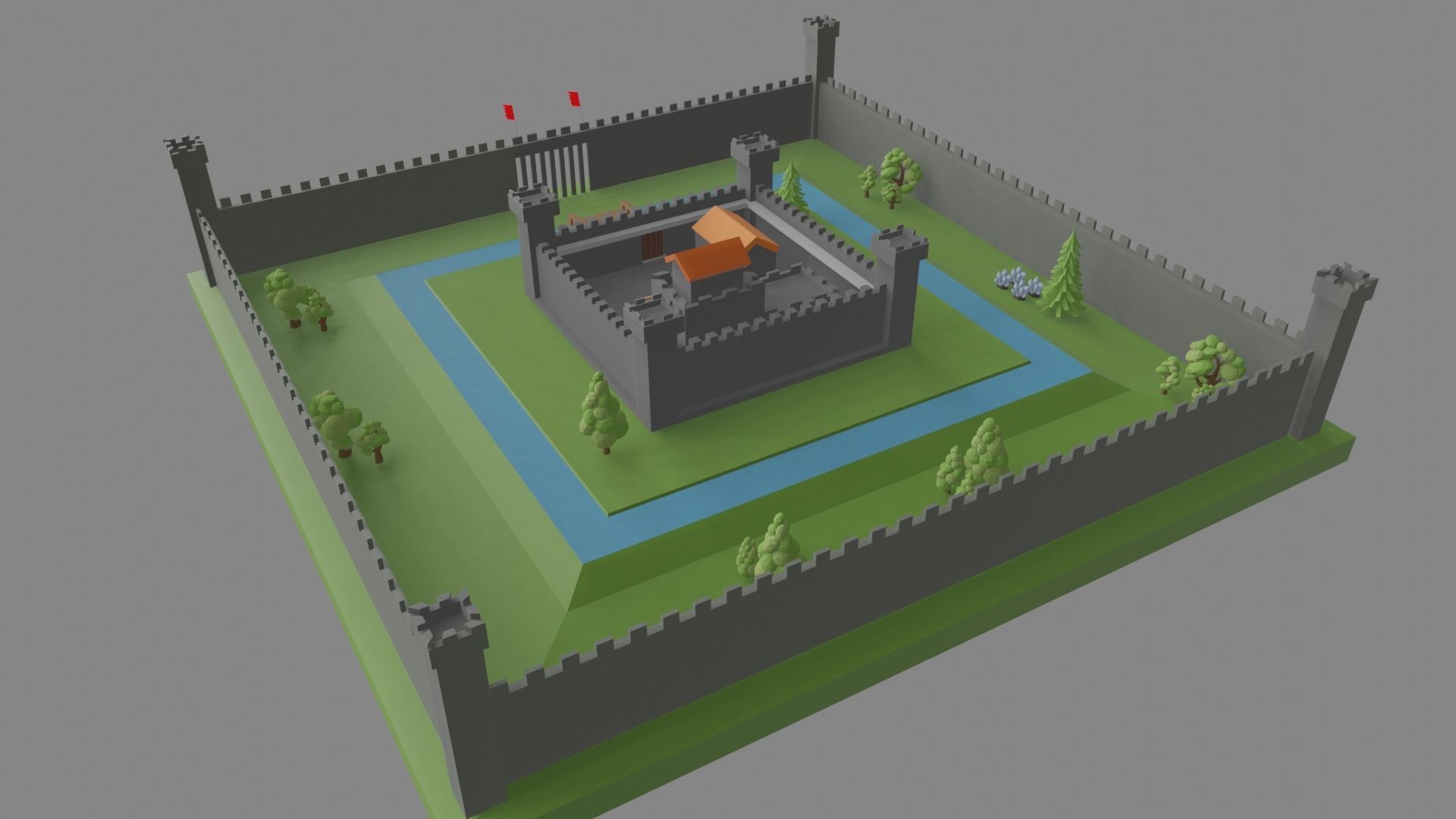 Low Poly Medieval Castle  Low-poly 3D model_2