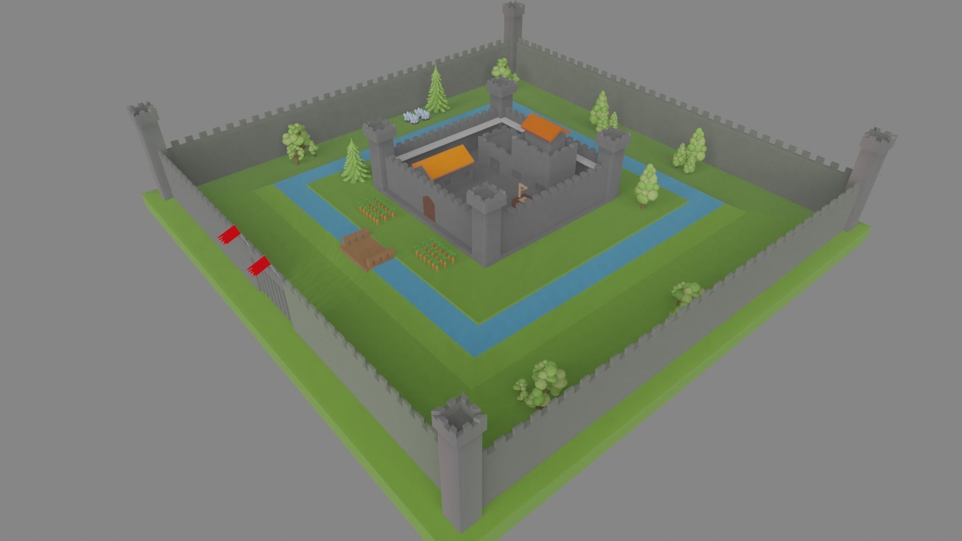 Low Poly Medieval Castle  Low-poly 3D model_1