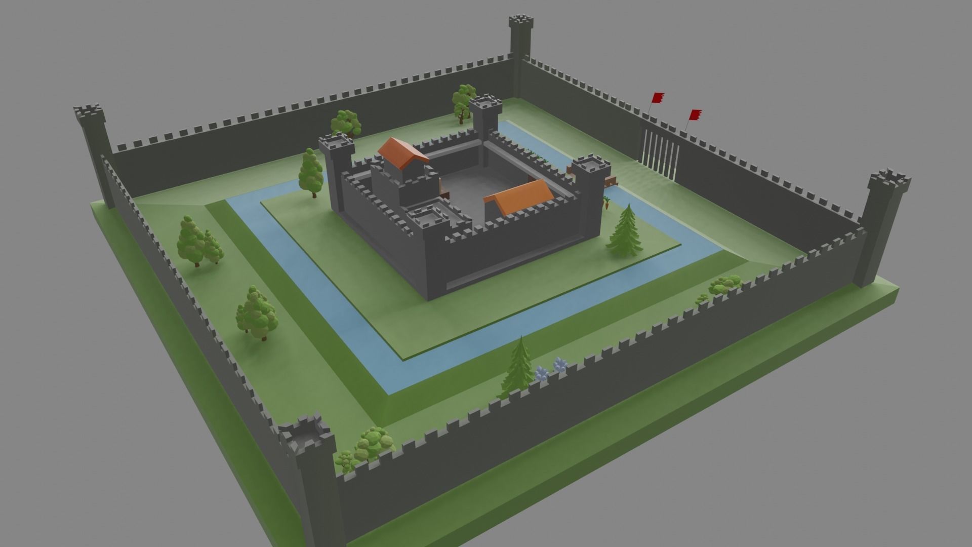 Low Poly Medieval Castle  Low-poly 3D model_3