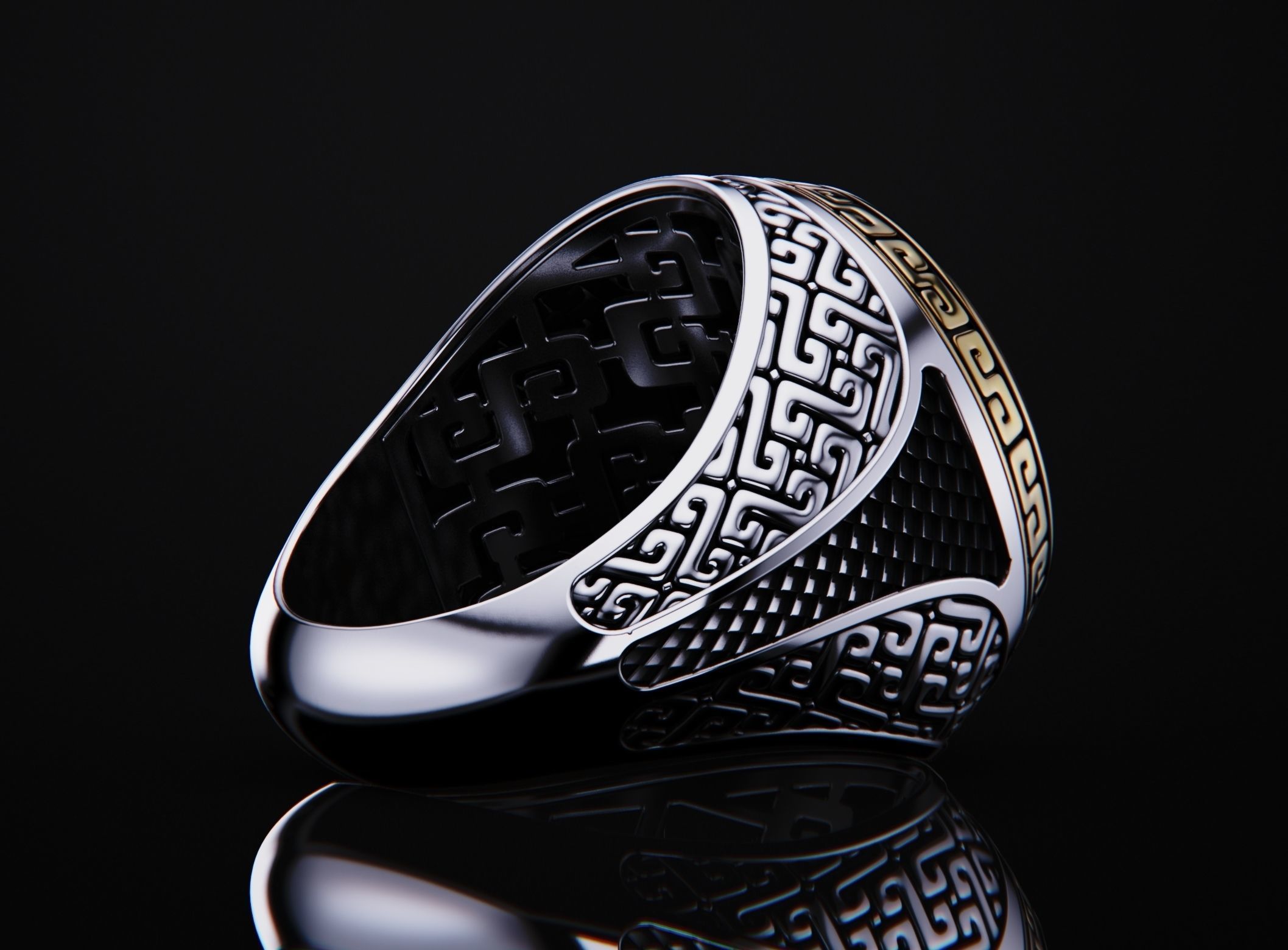 aztec style mans ring 3D print model_5