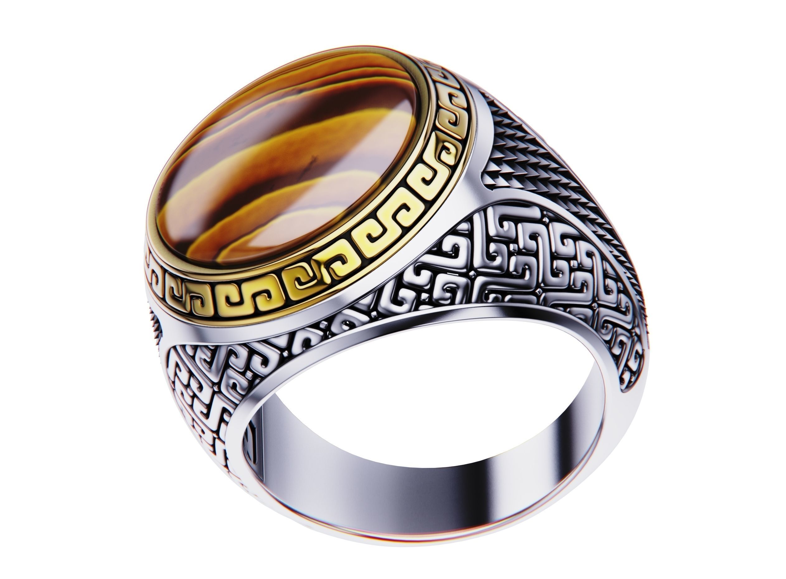 aztec style mans ring 3D print model_9