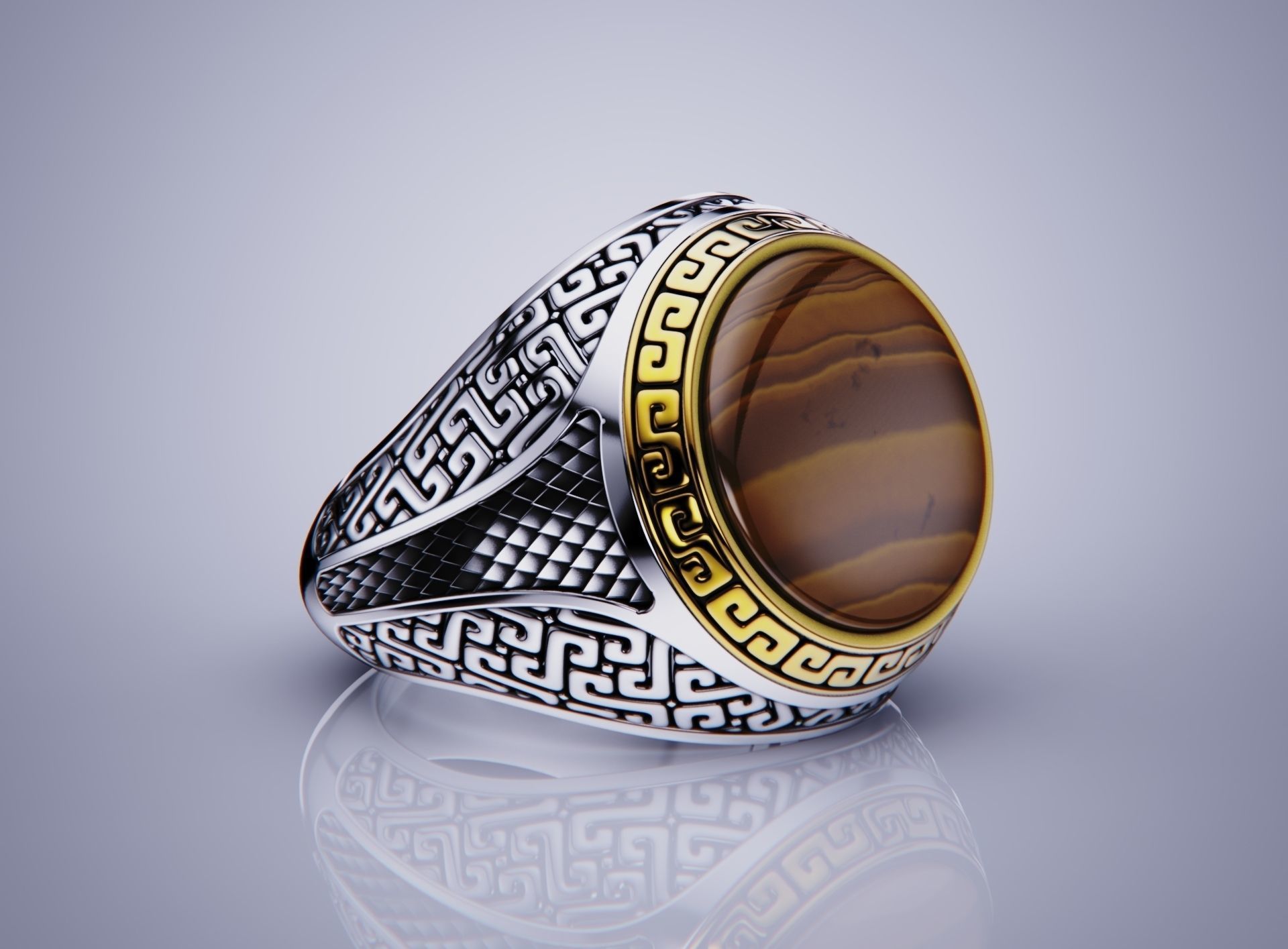 aztec style mans ring 3D print model_12
