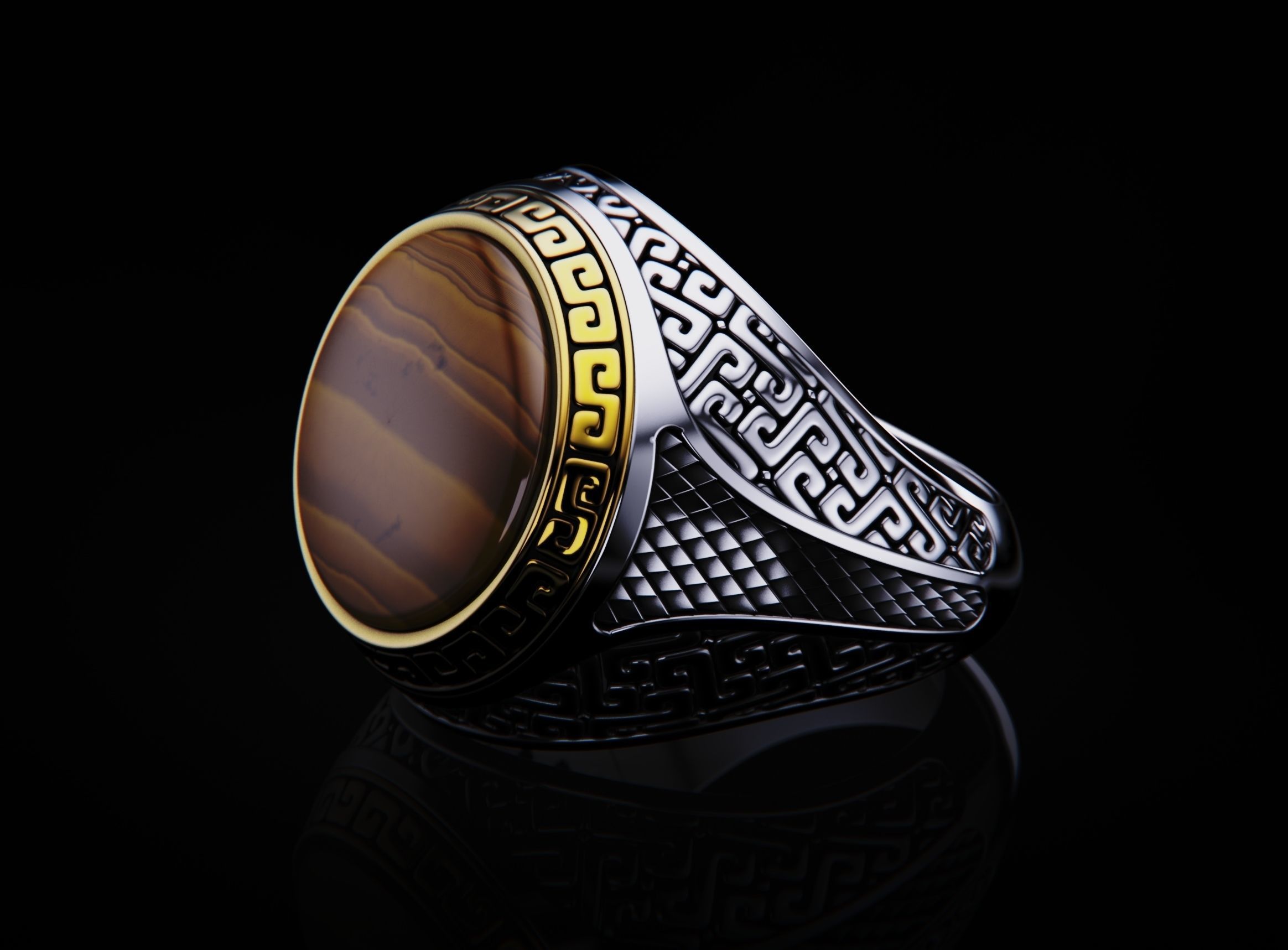 aztec style mans ring 3D print model_10