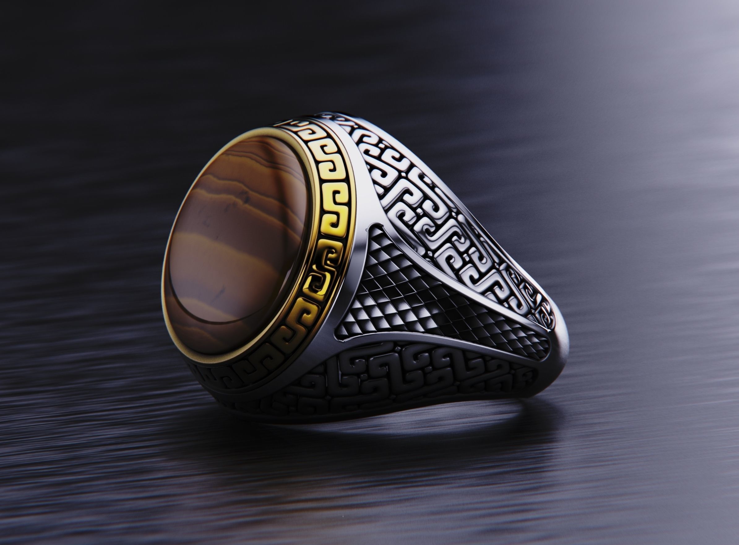 aztec style mans ring 3D print model_14