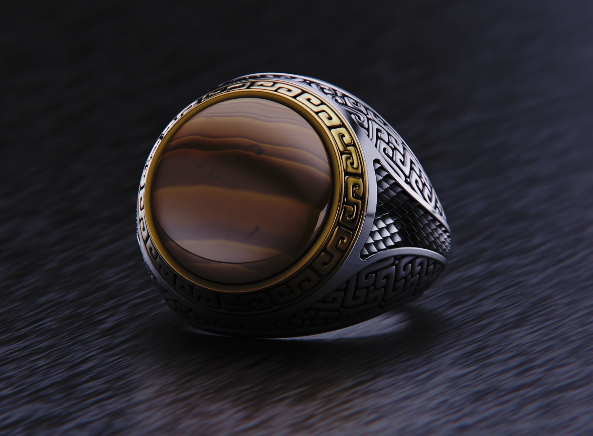 aztec style mans ring 3D print model_8