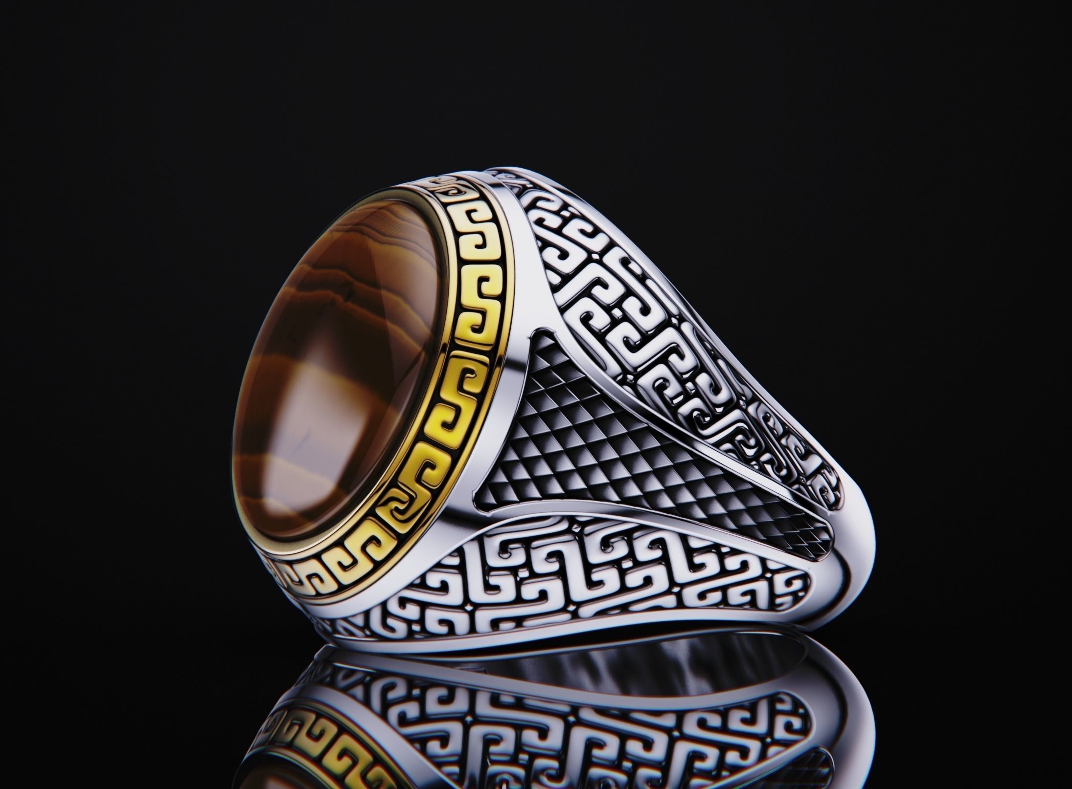 aztec style mans ring 3D print model_6