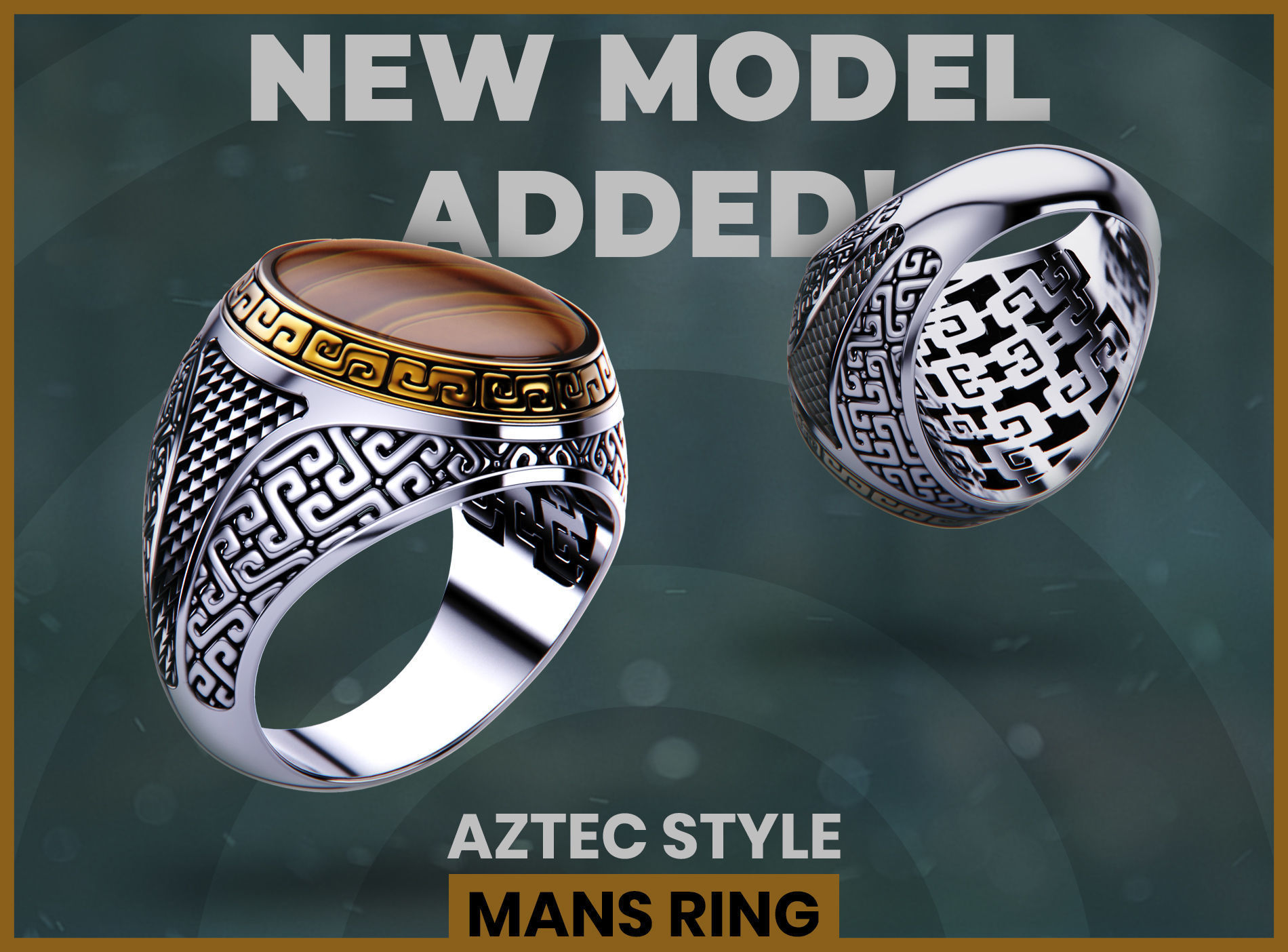 aztec style mans ring 3D print model_2