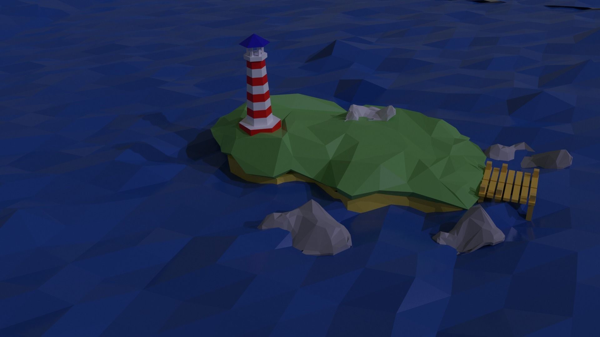 Cartoon island Low-poly 3D model_1