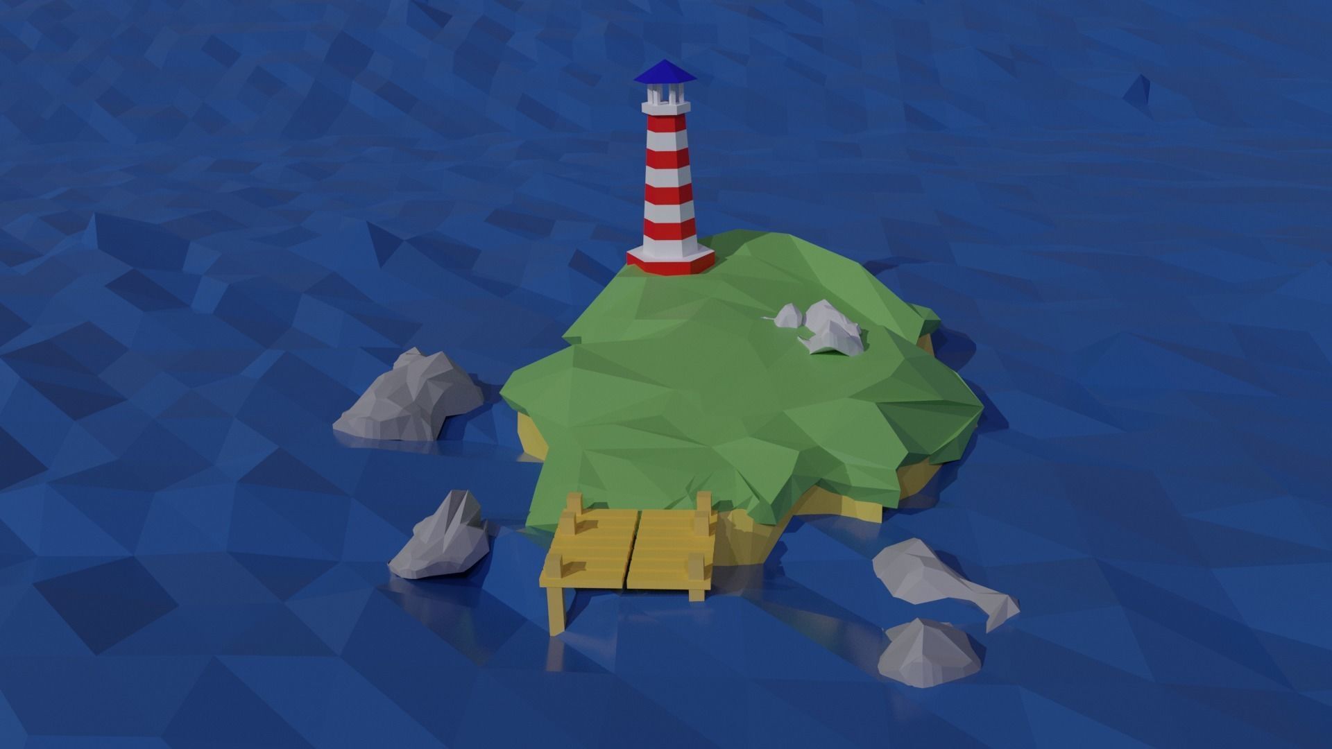 Cartoon island Low-poly 3D model_4