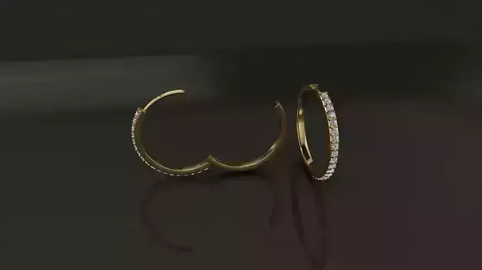 Earring One Sided Diamond Hoop Large Size 19mm Inside Diameter